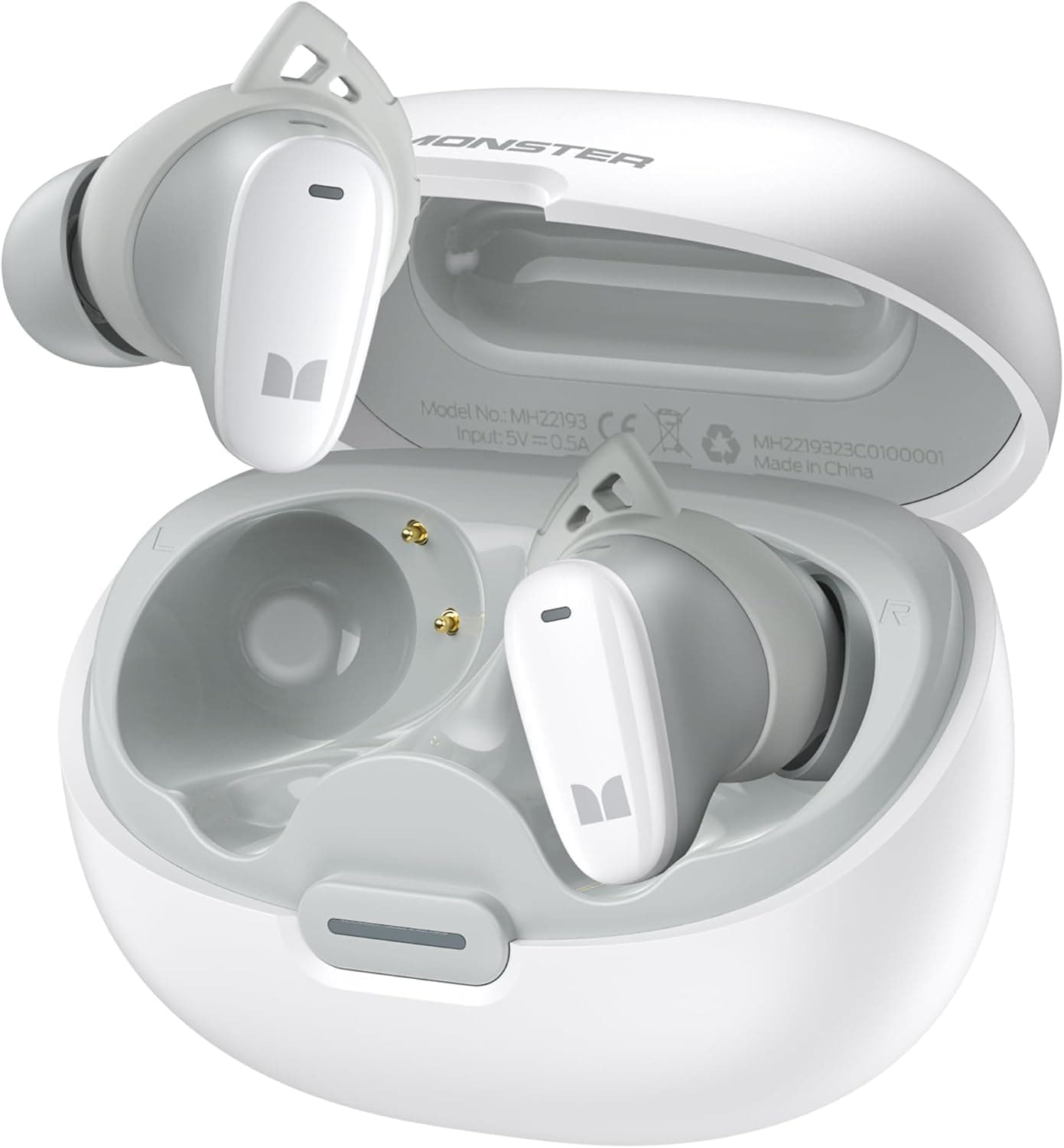 Monster N-Lite 206 Bluetooth Earbuds, True Wireless Earbuds with Clear Talk, Bluetooth 5.4 Earphones Headphones Built-in Mic, Touch Control, Comfortable Fit, Type-C Charging, 25H Playback, White