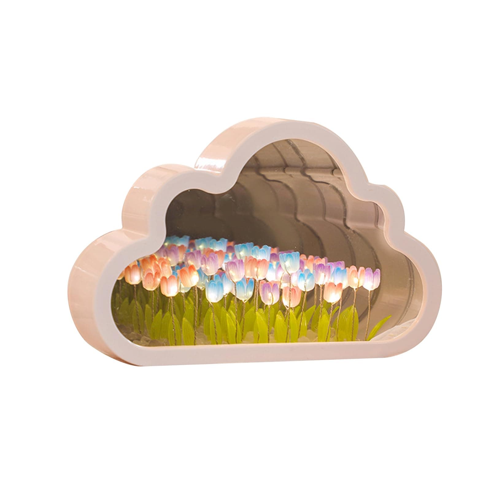 Tulip Night Light Mirror, Decorative Cloud Mirror Night Lamp, DIY Tulip Cloud Desk Lamp, LED Lamp Bedroom Decor for Teen Girls Creative Gift for Friends, Birthday, Anniversary (Colorful)