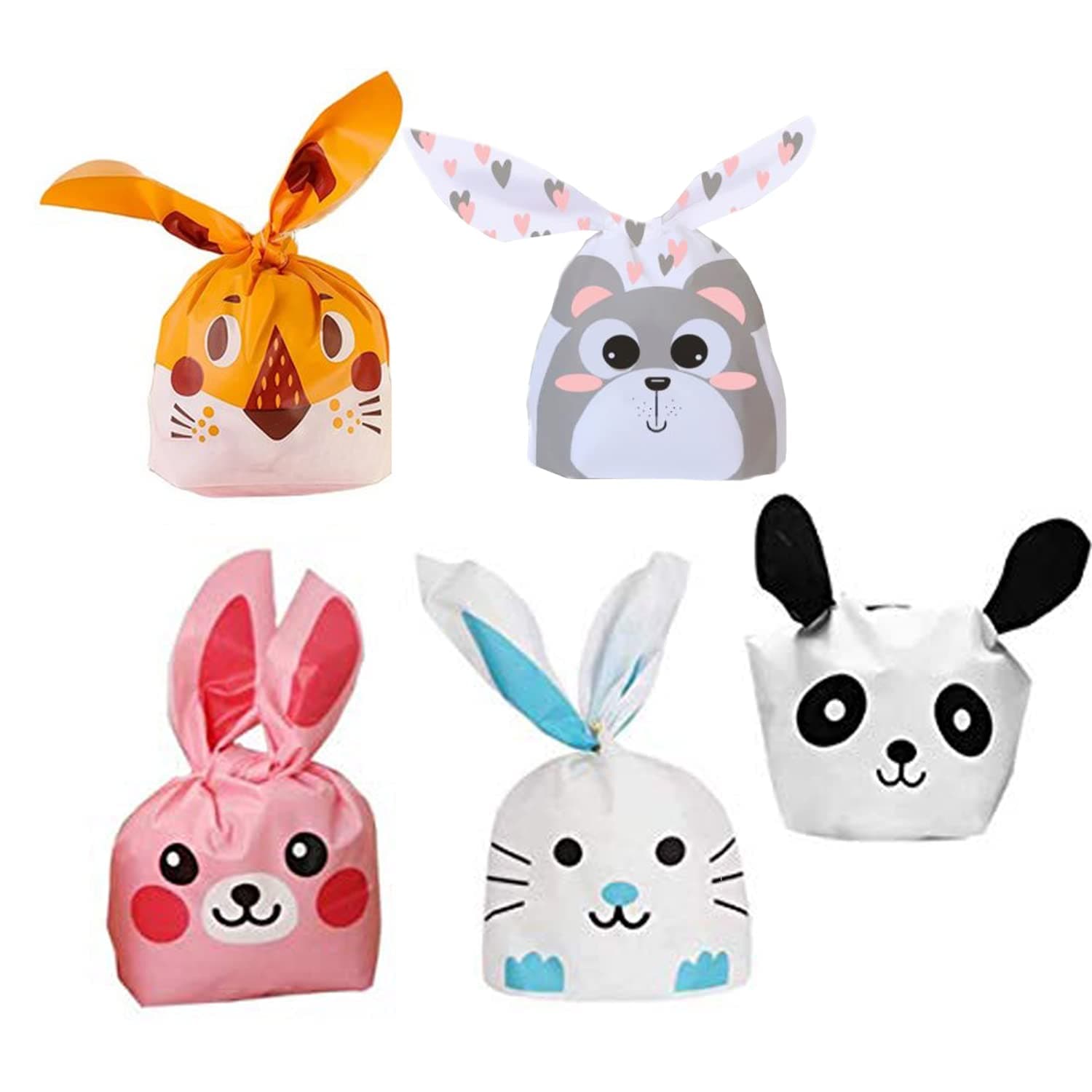 Tangger 50 PCS Candy Bags Cute Ears Image Plastic Gift Bags for Wedding Cookie Bakery Biscuit Storage Party Bags and Buffet Supplies