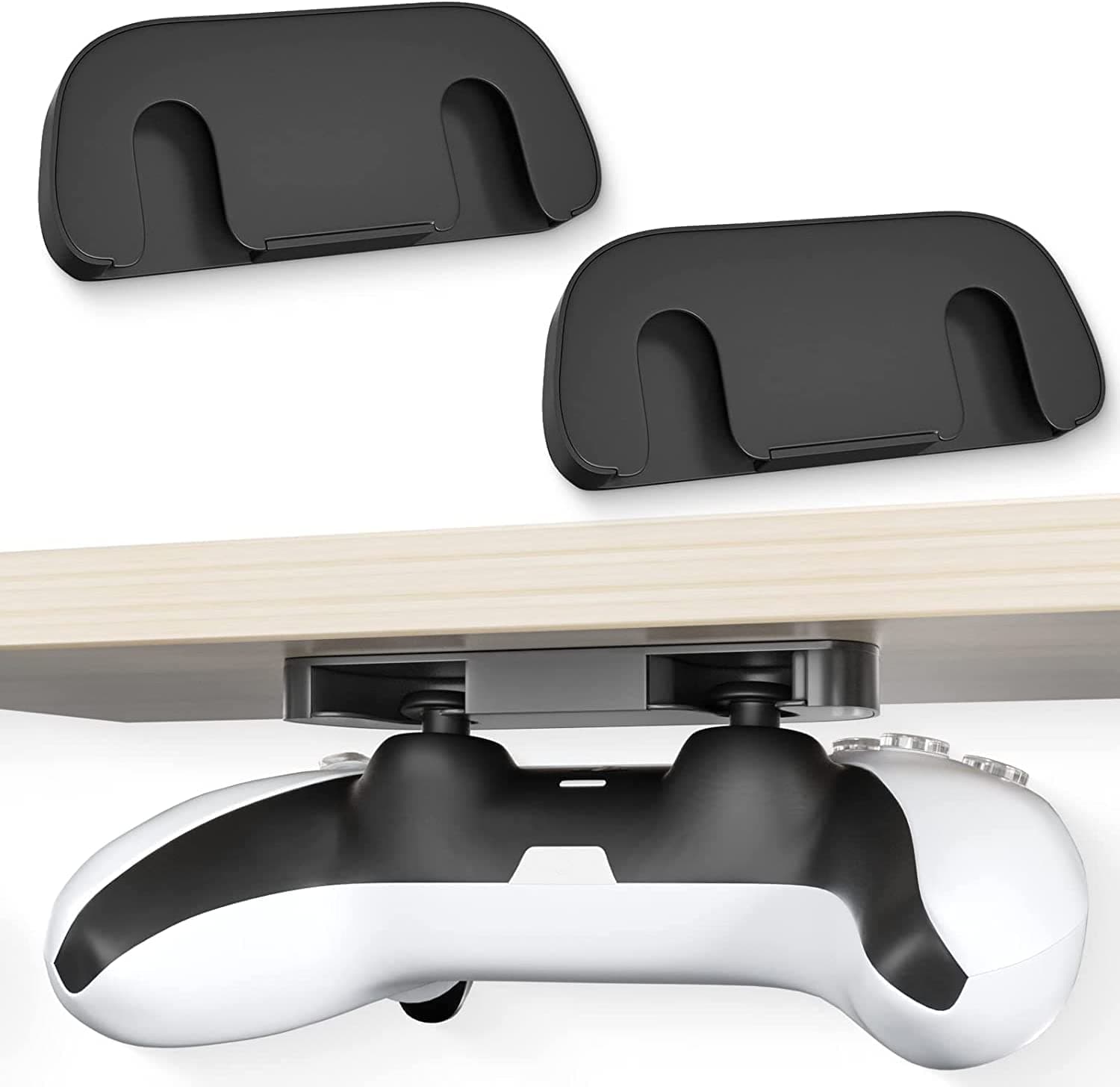 ANDAFEICT 2Pcs/Set Controller Table Stand compatible with PS5 PS4 Controller Under Desk Mount fit PS5 PS4 Controller Holder Table Organize and Desk Management - Black
