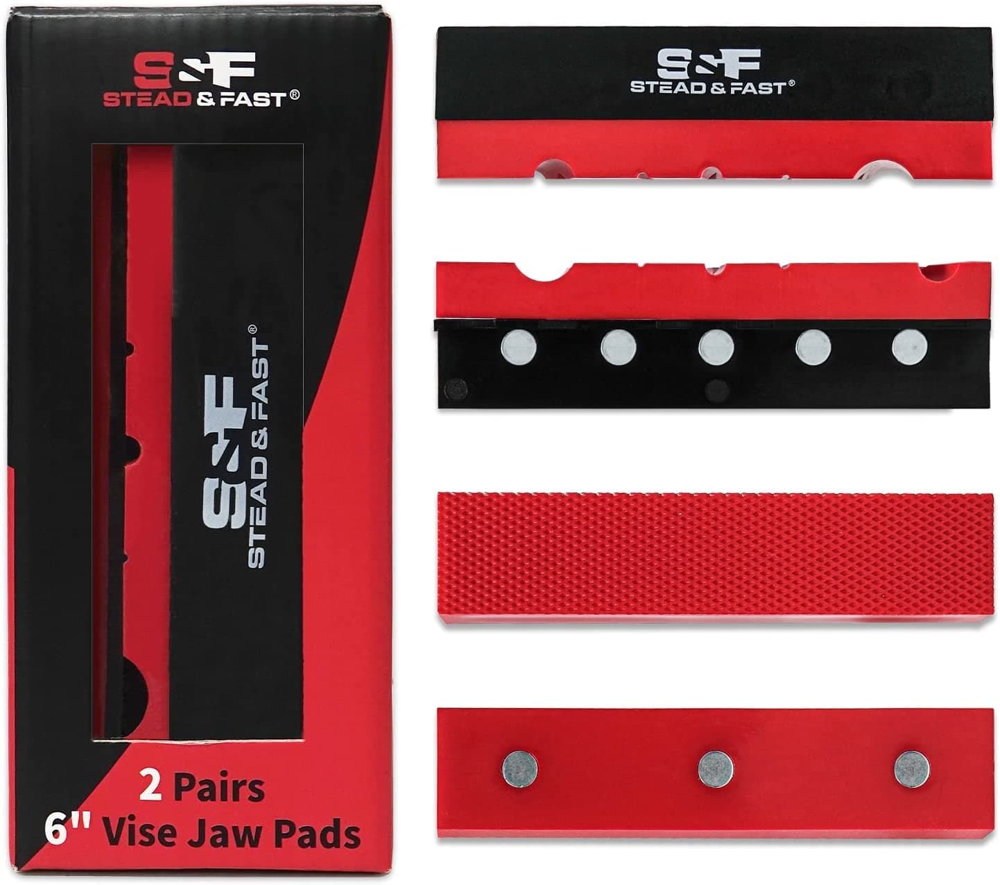 S&F STEAD & FAST 6" Soft Jaws for Bench Vise, 2-Pair Vise Jaw Pads, Strongly Magnetic Vice Pads for Clamping Woodworking Metal Plastic…