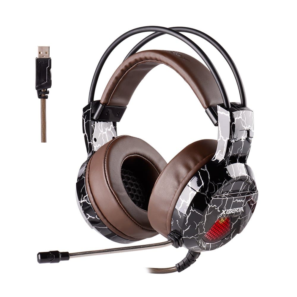 E1 USB Wired Gaming Headset, Over-Ear Stereo Gaming Headphones with Noise Canceling Microphone & Volume Control & LED for PC, PS4, Laptop, Mac