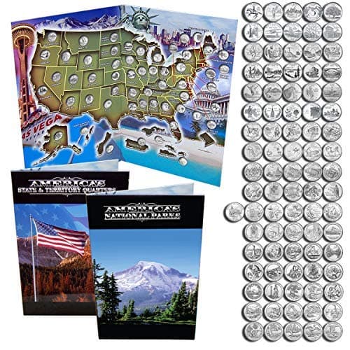 1st Commemorative Mint 1999- 2009 State Quarters and 2010 - 2015 National Park Quarters in a map book with a free dvd