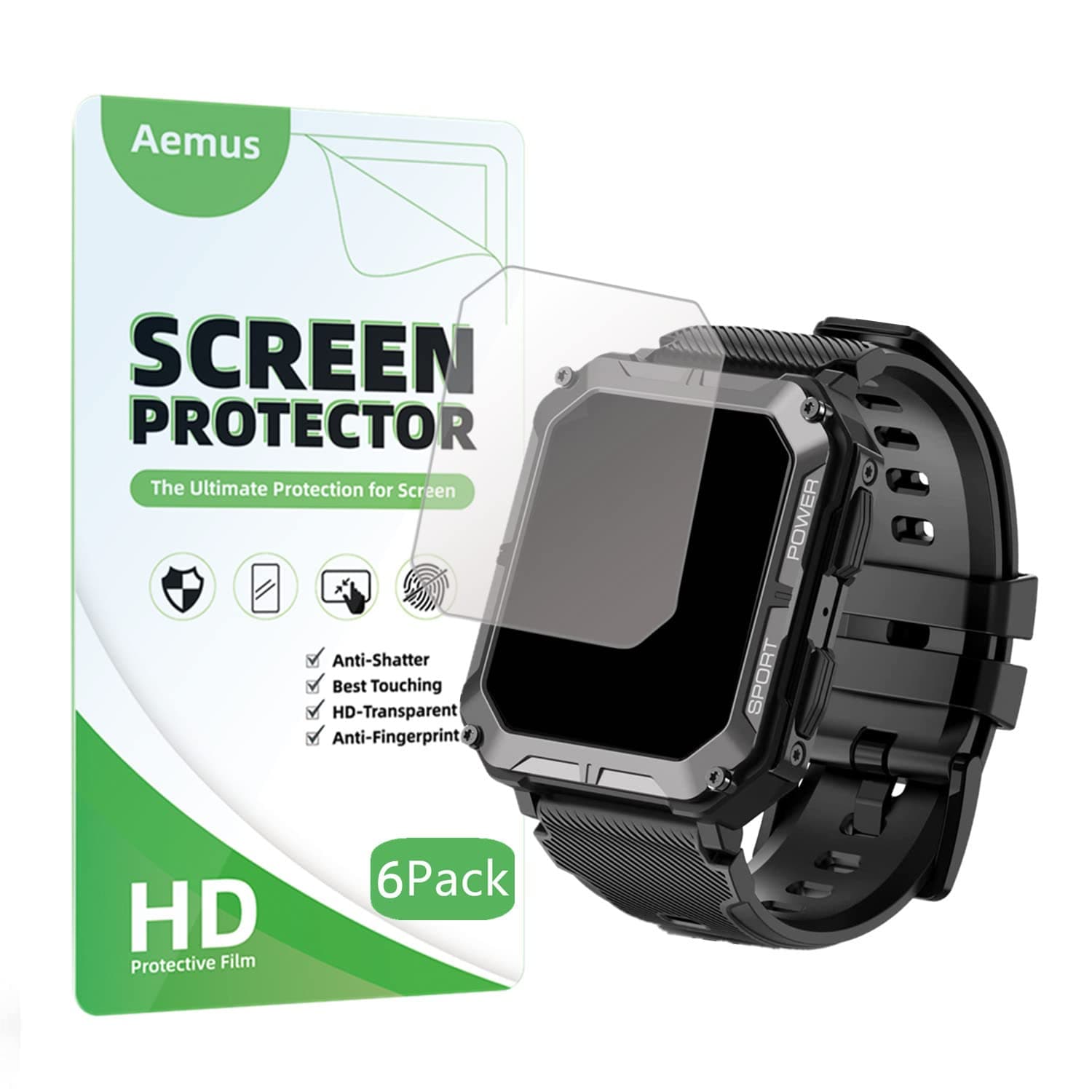 Compatible for PUREROYI Military Smart Watch Screen Protector (6 Pack) Compatible for VIRAN/Rgthuhu C20 Pro 1.83'' Smartwatch HD PET Film