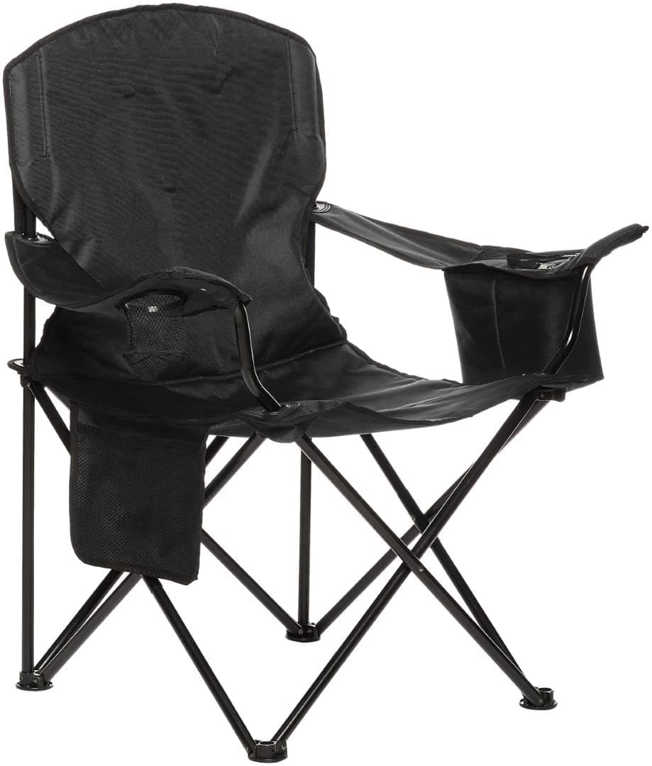 Comfortable, Heavy Duty, Portable Camping Chair with 4-Can Cooler, Side Pocket, Cup Holder, and Carry Bag, Collapsible for Camping, Fishing, Beach, and Backpacking