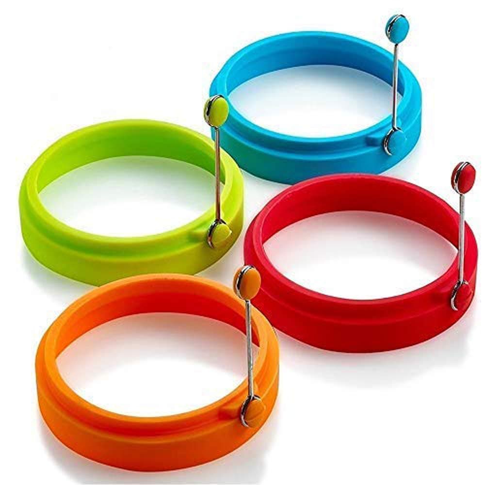 Silicone Non Stick, Egg Cooking Rings, Perfect Fried Egg Mold or Pancake Rings (New,4pcs), Multicolor