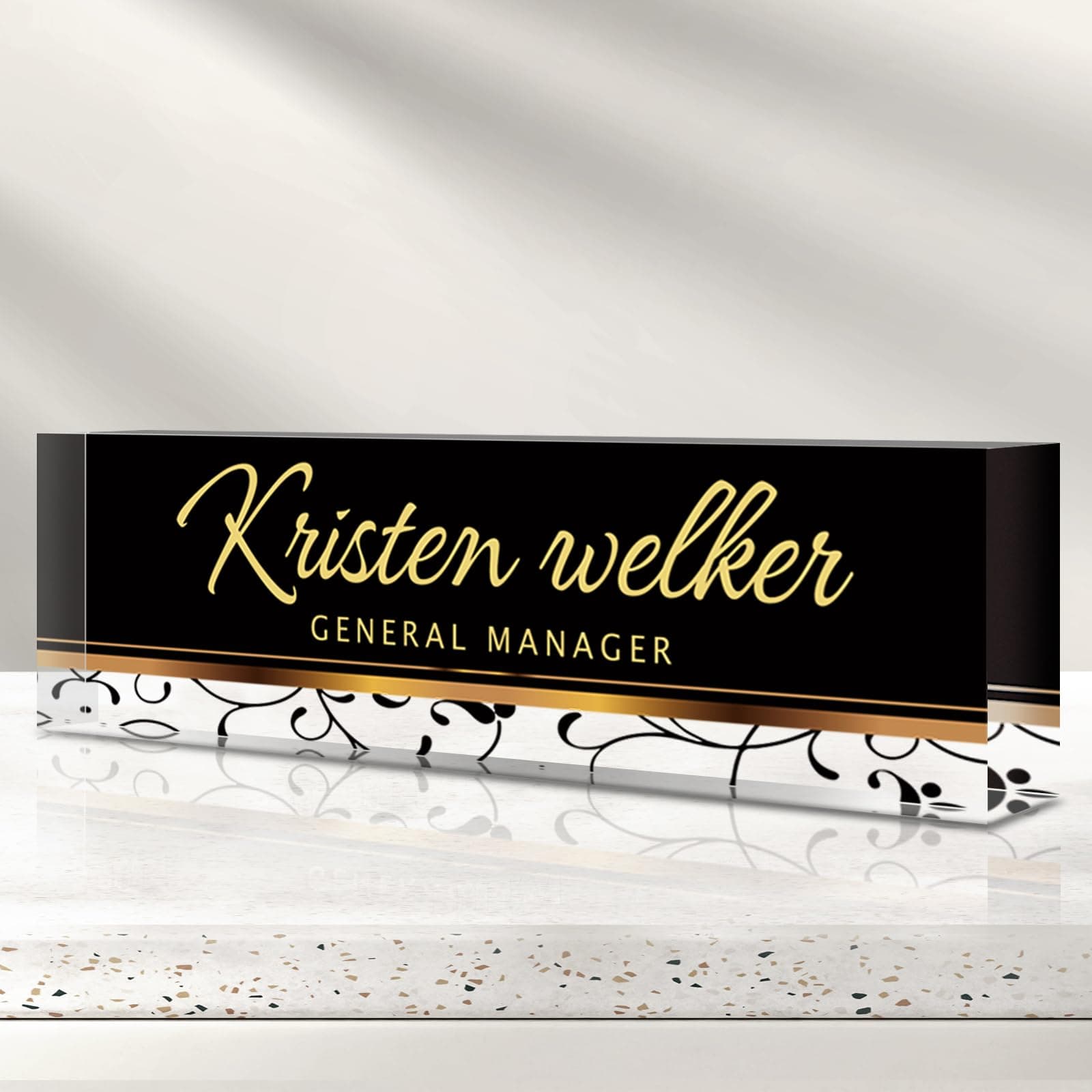 Personalized Name Plate for Desk - Custom Engraved Name Plates for Man - Boss Day Gifts for Boss - Acrylic Office Decor Appreciation Gifts for Teacher Nurse Coworker Social Worker (Black)