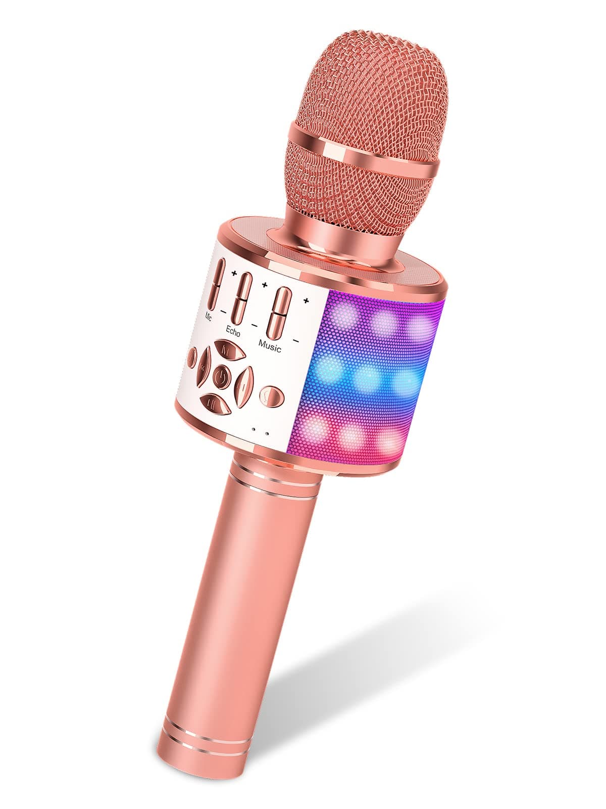 Karaoke Microphone for Adults, Wireless Bluetooth Microphone for Singing Portable Karaoke Machine Handheld with LED Lights, Gift for Kids Adults Birthday Party, Home KTV(Rose Gold)