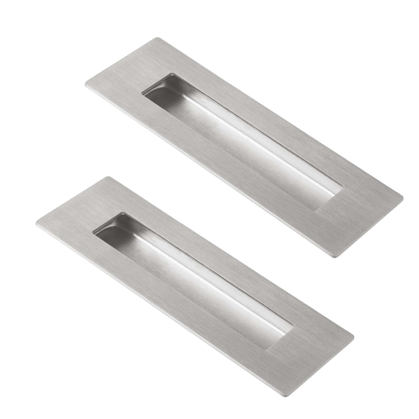 HOMOTEK 2 Pack 150mm Flush Sliding Closet Door Pulls, Recessed Finger Pulls for Sliding Barn Bypass Door Handles, Cabinet Drawer Rectangular Invisible Pull- Small Size 6 in,Brushed Steel