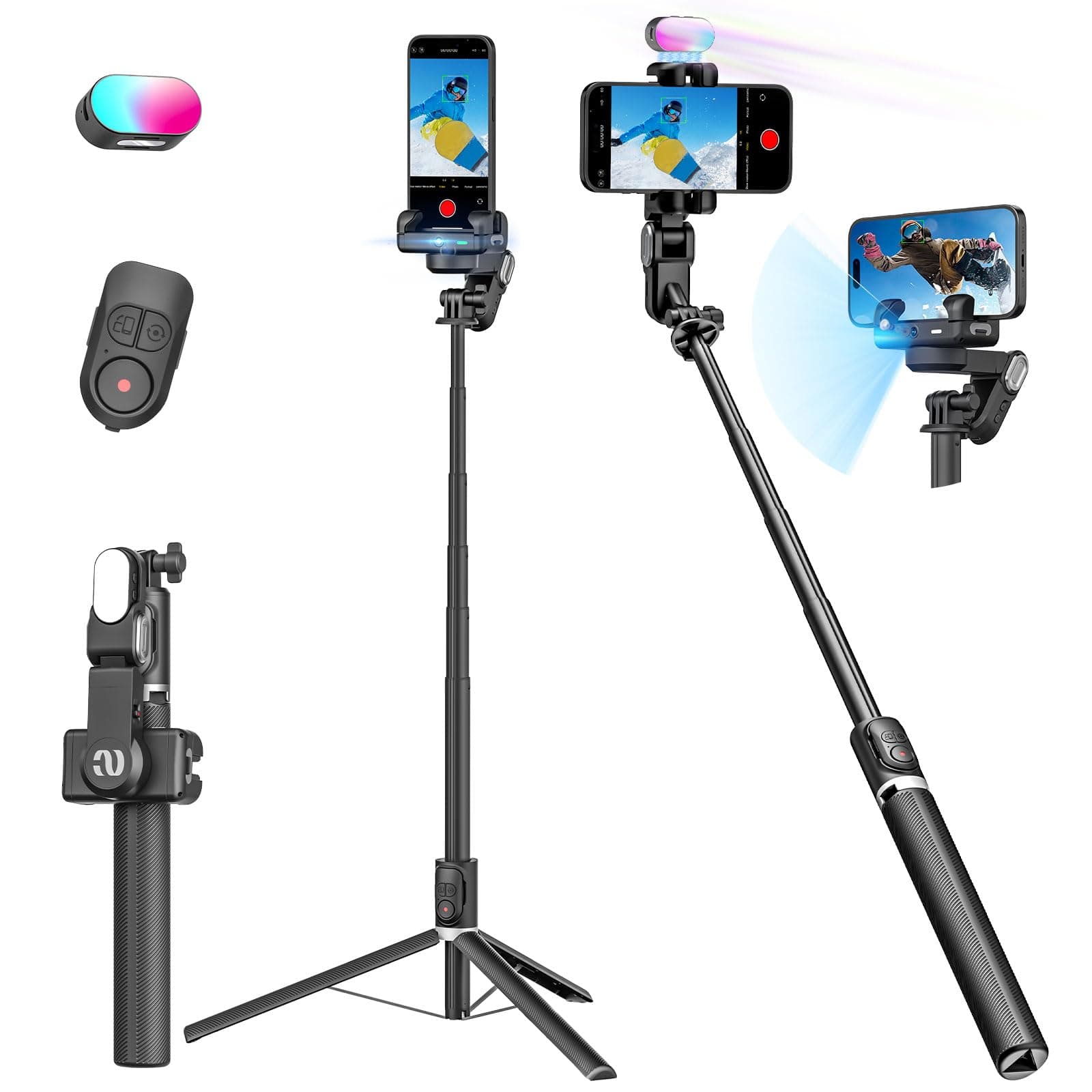 Gimbal Stabilizer for Smartphone,2-axis stabilizer Without APP face Tracking,4 in 1 Portable Phone Tripod,stabilizer for iPhone& Android,108CM Extension Rod,AOCHUAN M2PRO Black