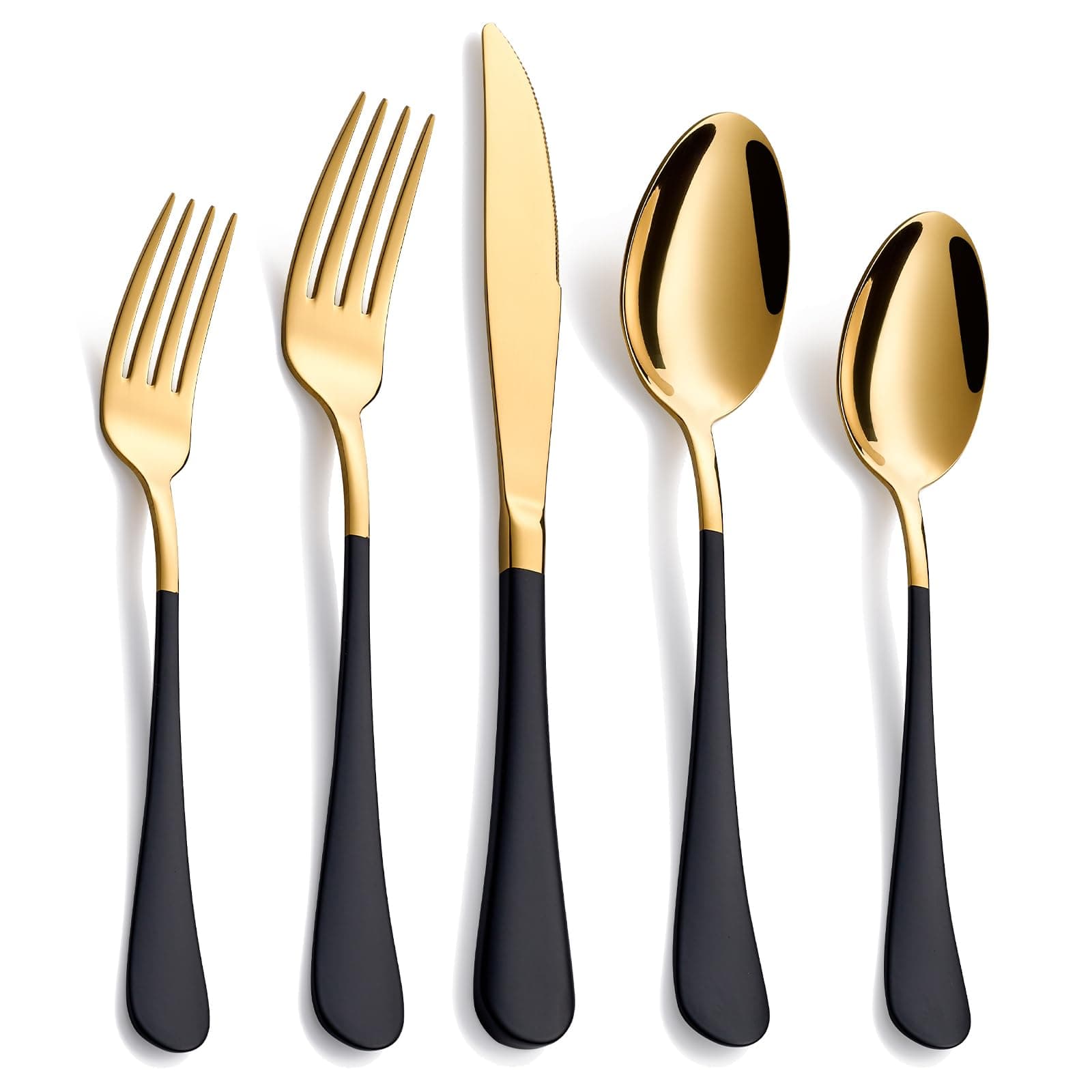 20-Piece Black & Gold Silverware Set, 18/0 Stainless Steel Colorful Handle Flatware Set, Service for 4, Modern Cutlery Set Includes Dinner Knives Forks Spoons, Mirror Polished, Dishwasher Safe