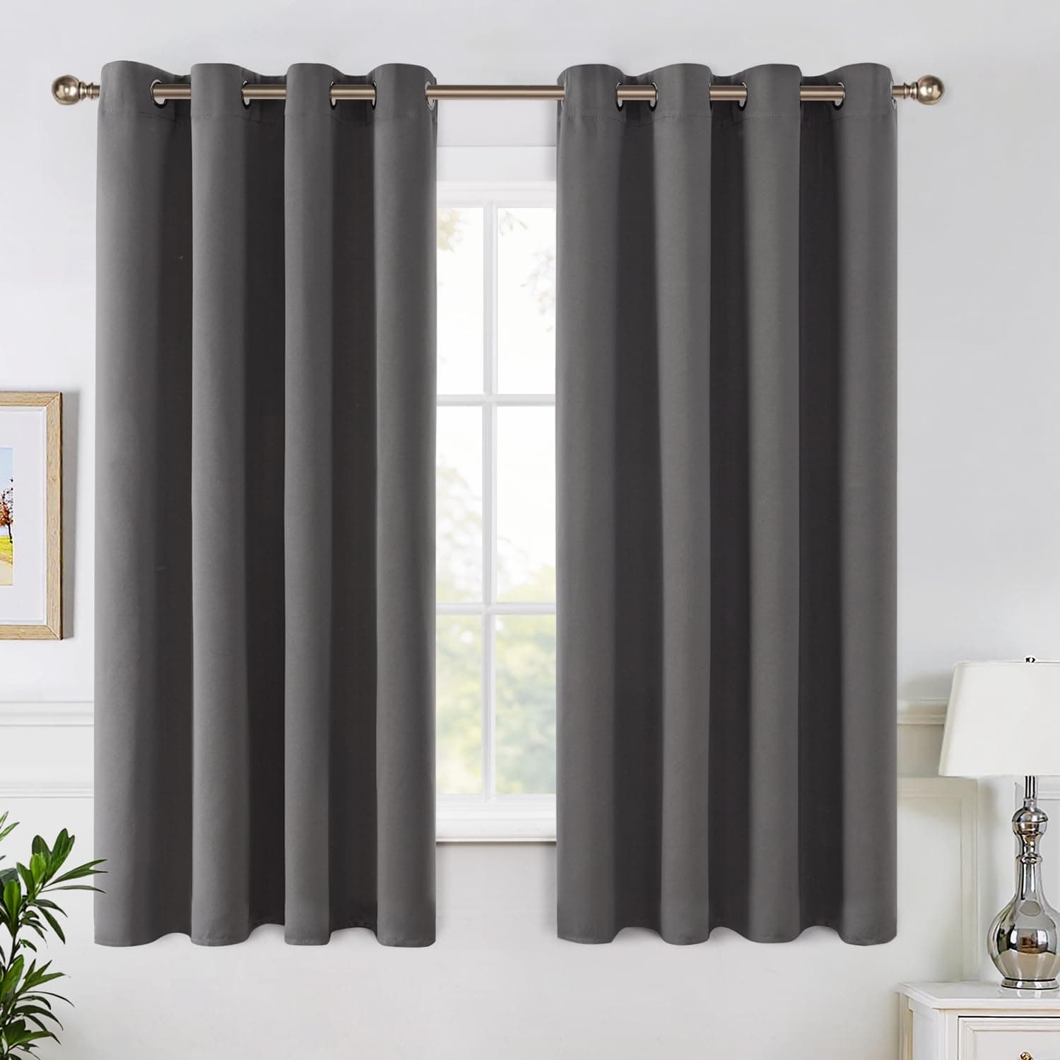 MIULEE Grey Blackout Curtains for Living Room 2 Panel Set, Premium Eyelet Curtains for Bedroom, Thermal Insulated Window Curtain Drapes, Black Out Curtain 54 Drop, Each Panel 46 x 54 Inches