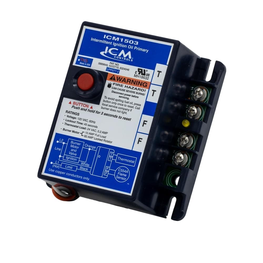 ICM Controls ICM1503 Oil Primary, Intermittent Ignition, Flame Sensing Circuit, 45 Sec, Safety Switch, Reset Button