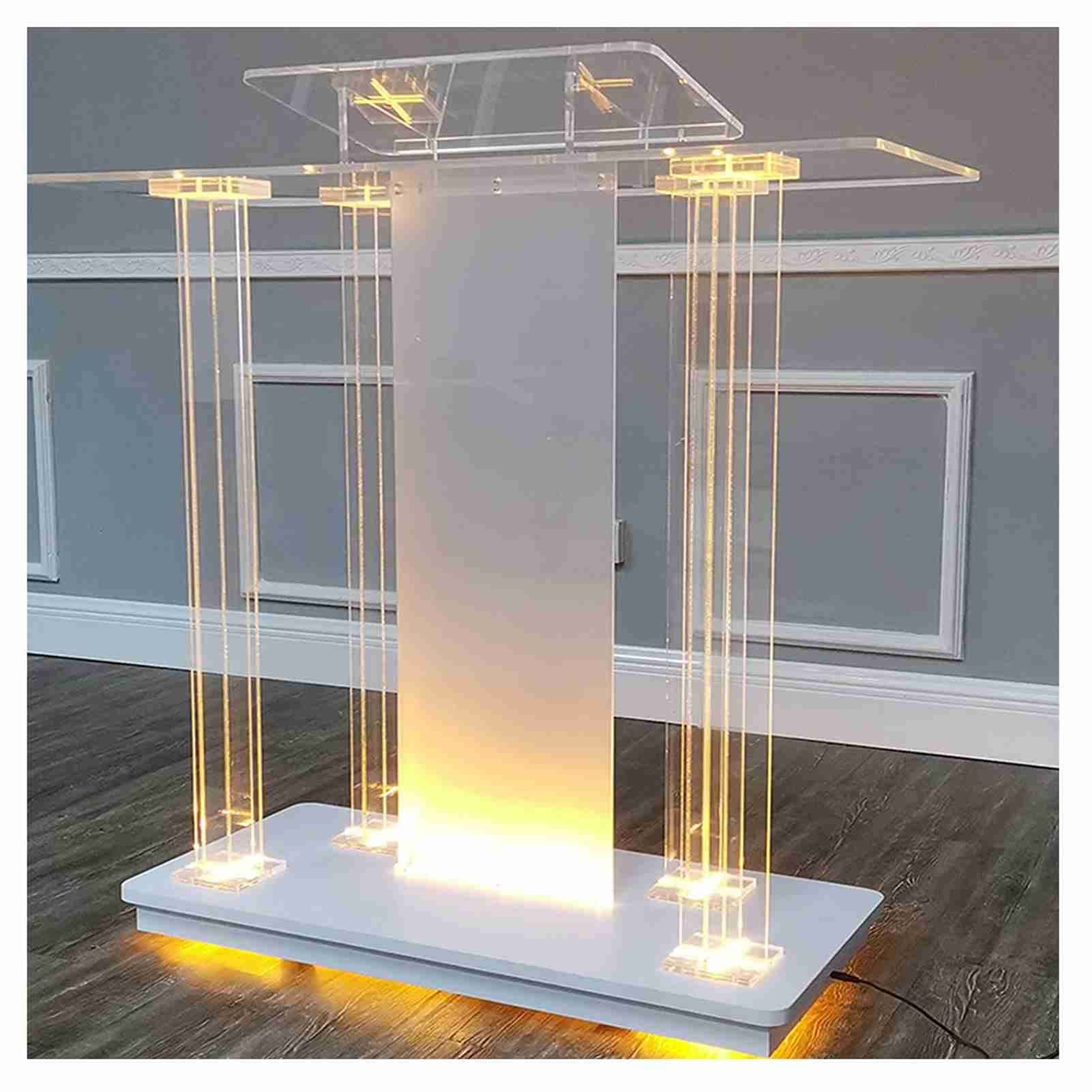 Transparent Acrylic Podium with Wheels, pulpits for Churches, Rolling Podium Floor Podium with Light,for Conference Room Church Company Transparent 100x40x116cm