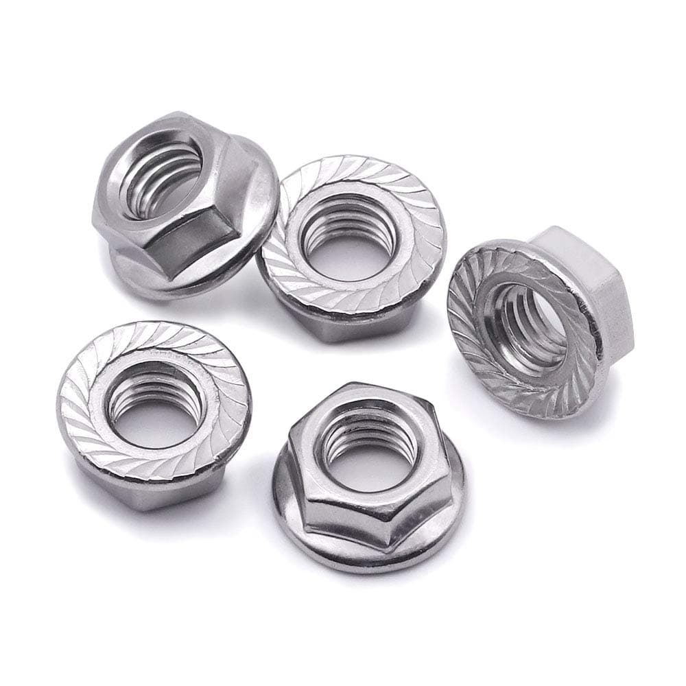 M8-1.25 (25 pcs) Serrated Flange Hex Nuts, Hexagon Flange Nuts 304 Stainless Steel 18-8, Bright Finish, Full Thread, DIN6923