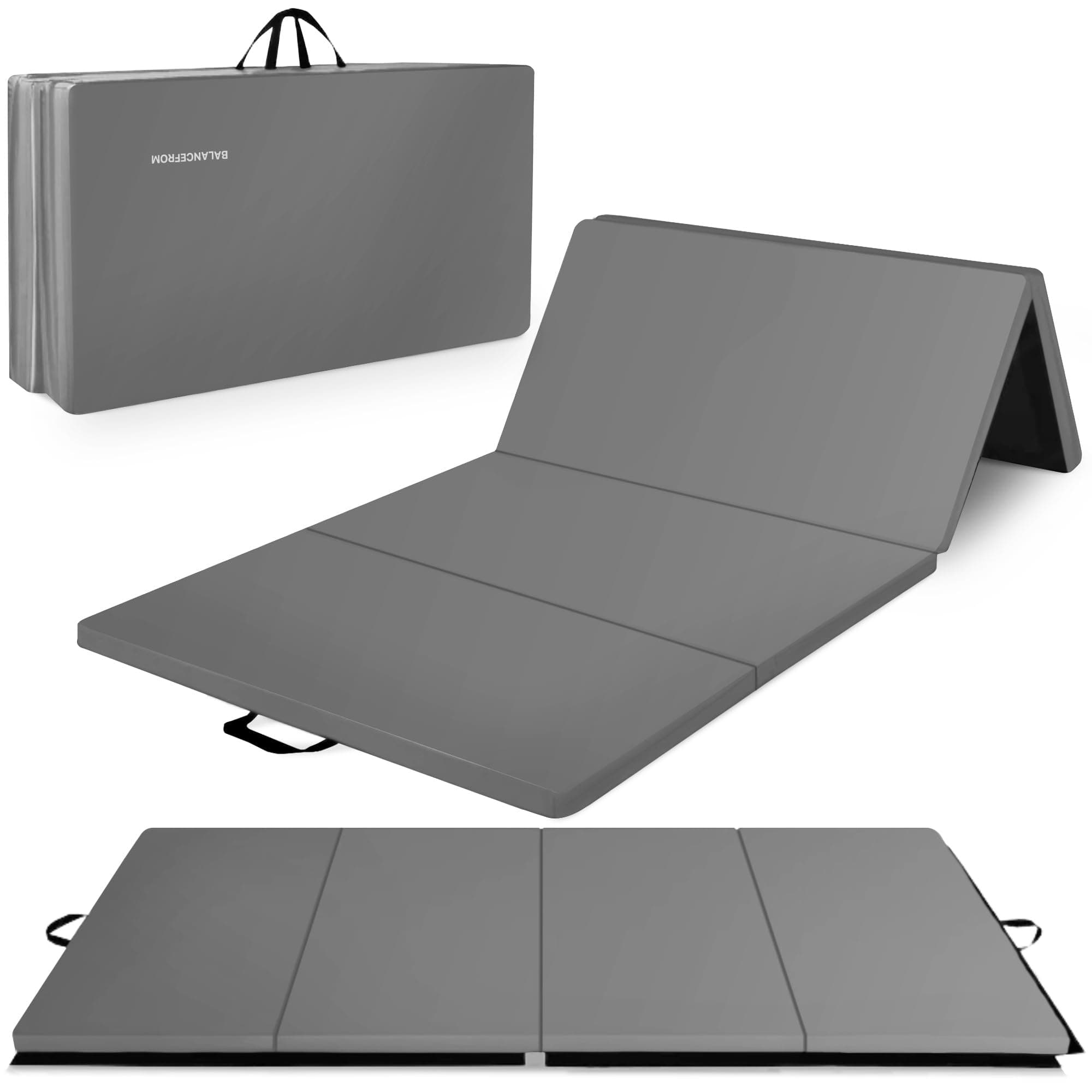 BalanceFrom 10x4 Feet 4-Panel Folding Gymnastics Mat – 2-Inch Thick Pad with Vinyl Surface and Carrying Handles for Tumbling, Yoga, Pilates, Home Workouts, and Martial Arts