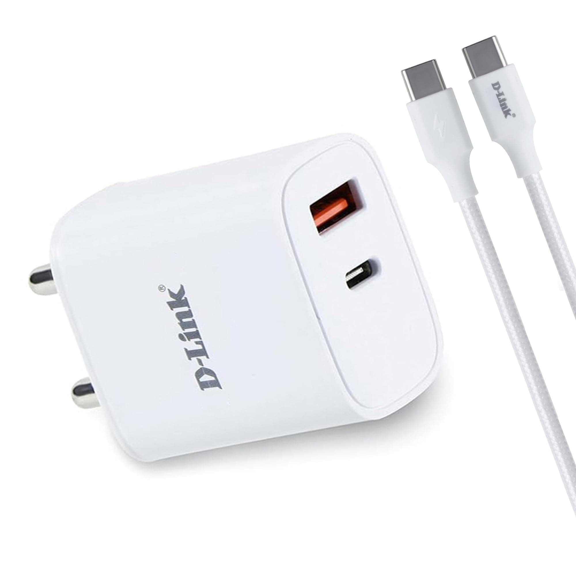 D-Link 33W Dual Port Fast Charger Type-C & Usb-A For All Mobiles Phones,Tablets,Power Banks,Smart Watches,Earbuds. Bis Certified,Compact Size & Easy To Carry. Free Type C To Type C 3A(60W) Cable-White