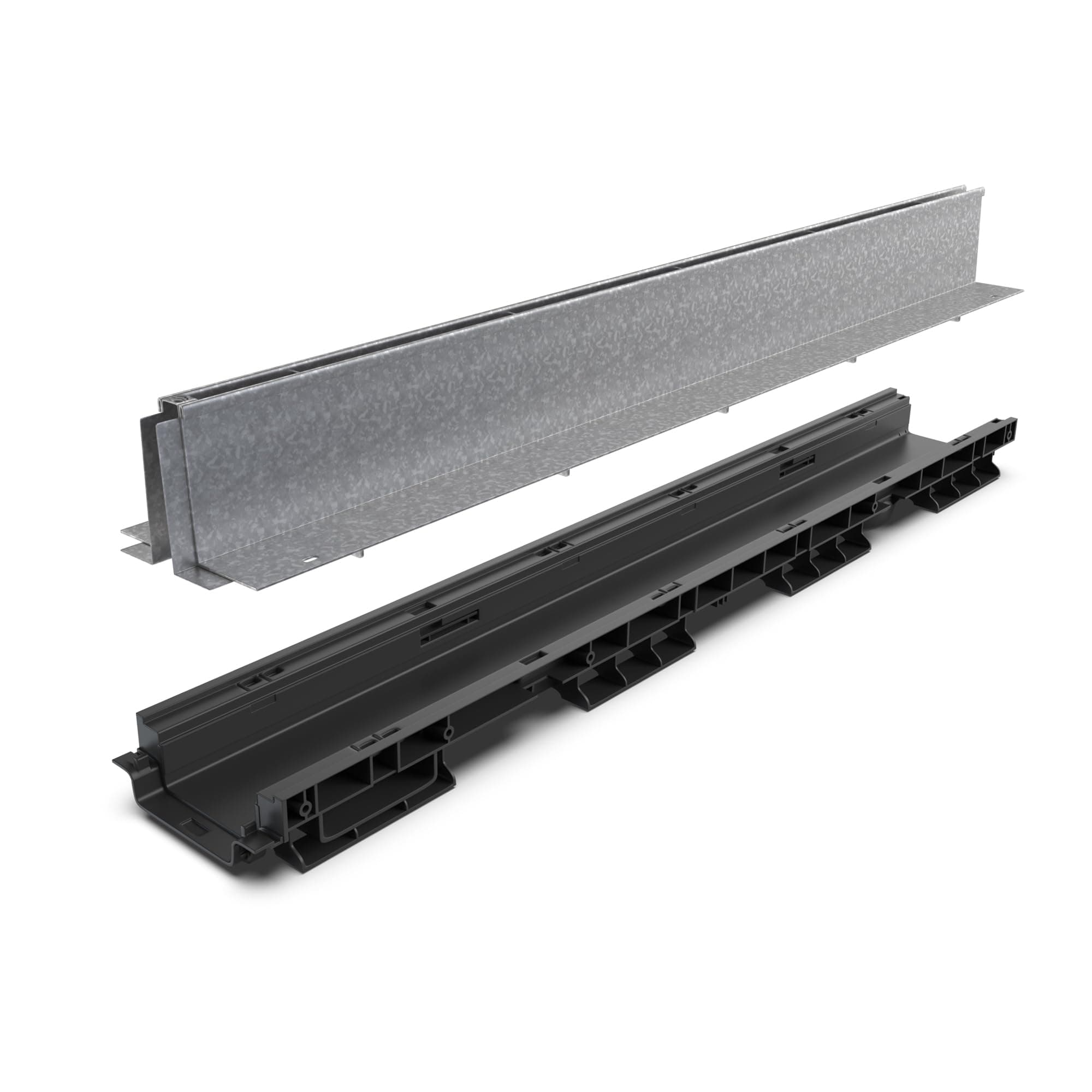 Vodaland - Galvanized Steel Slot Drain System, 2.2" Depth, 4" Internal Channel, 3.3 ft Length, Gray, Industrial Style, Alloy Steel & Plastic Material, Slot Drain