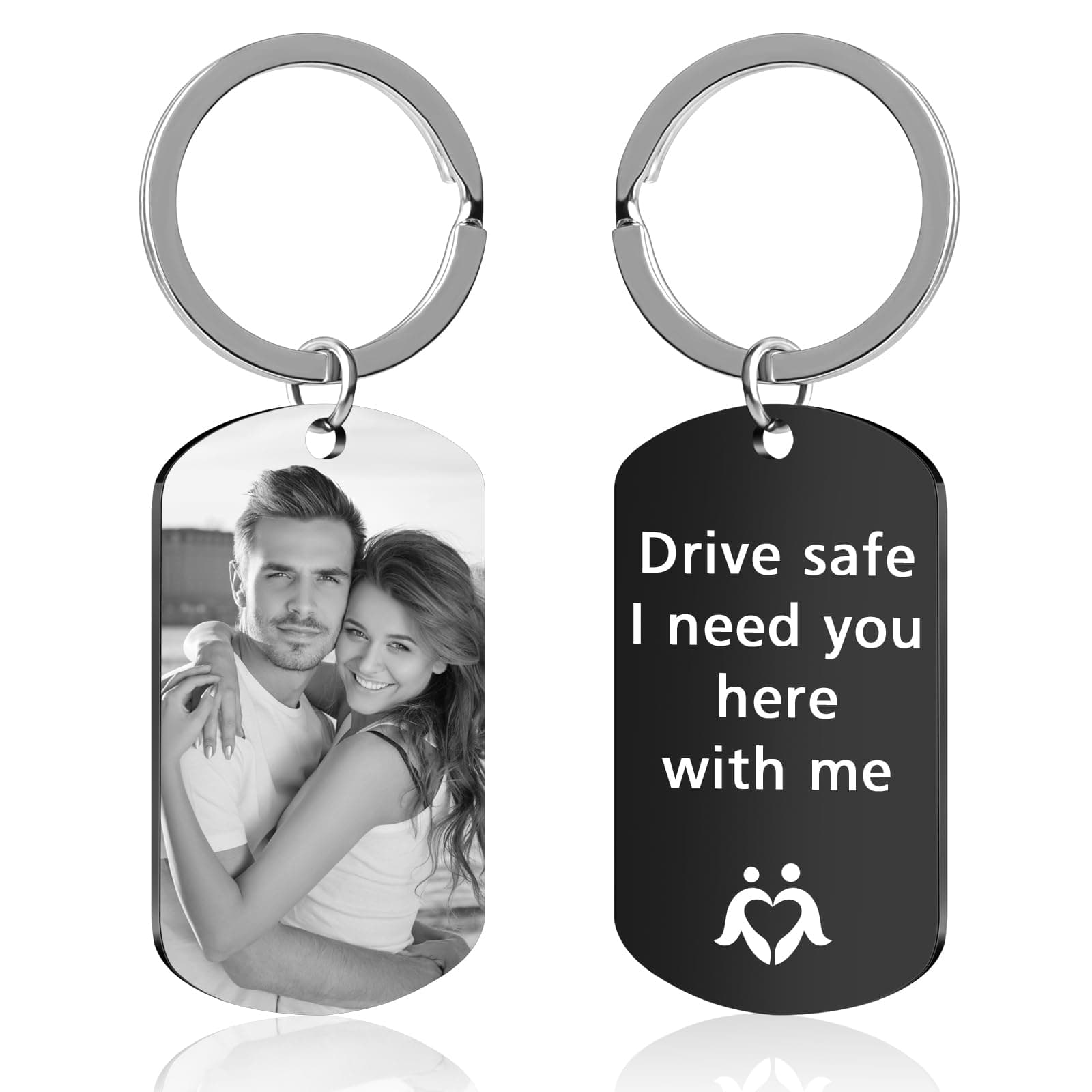 Personalized Keychain with Engraved Photo & Text Customized Custom Gift for Boyfriend, Girlfriend Valentine's Day gift