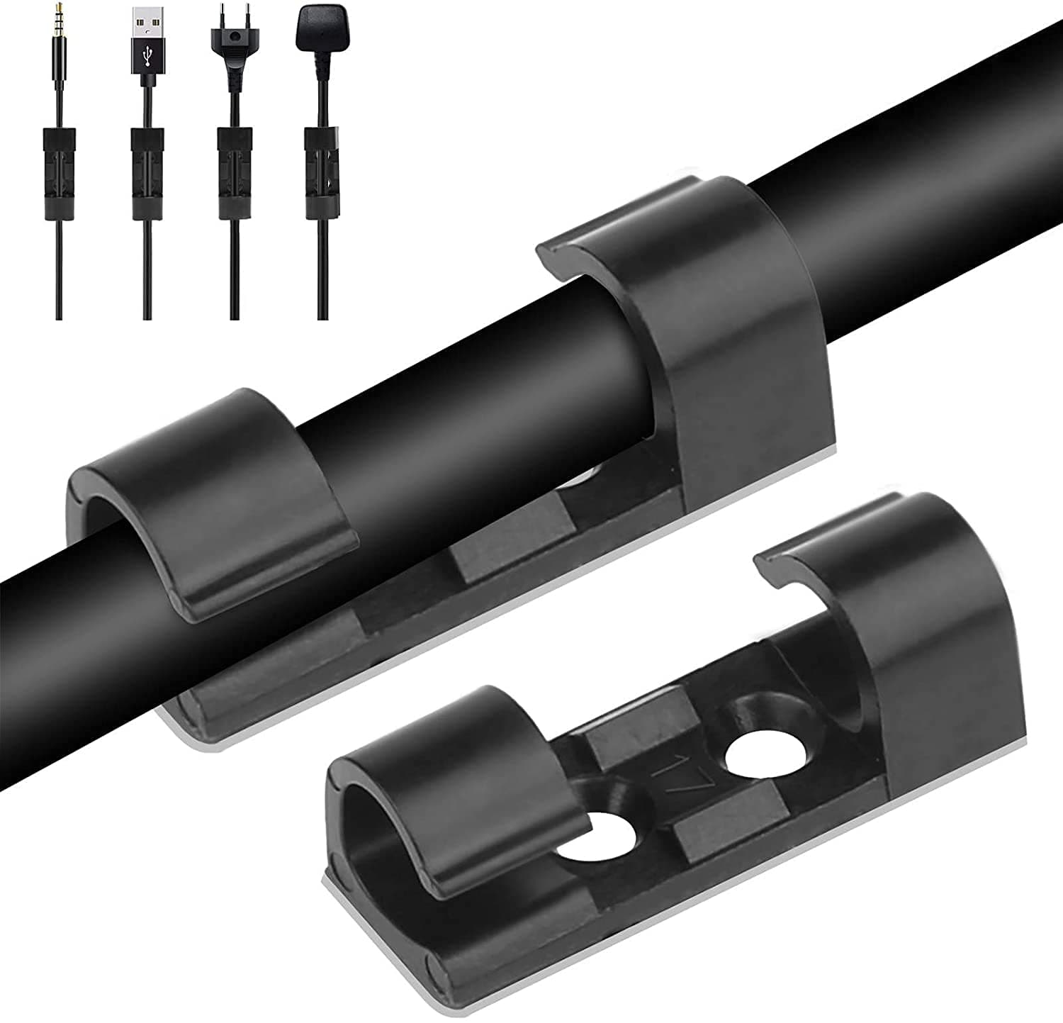 60Pcs Strong Self-Adhesive Cable Clips, Mount Round Plastic Outdoor Sticky Light Clips, Cable Management Wire Holder Cord Organiser for Home Office and Car