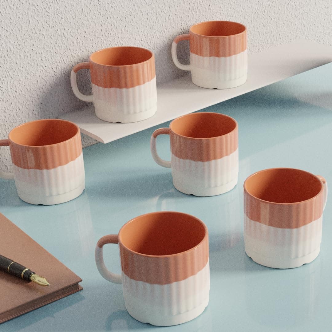 - The Earth Store Tritone Brown Fringe Tea Cups Set of 6 Microwave and Dishwasher Safe, Perfect for Every Occasion Capacity - 200 ml Each
