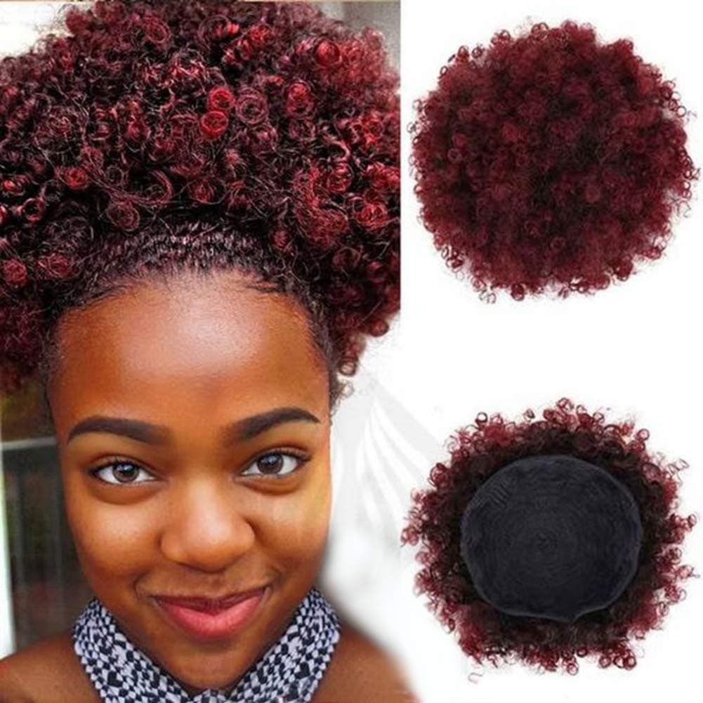 High Puff Afro Drawstring Ponytail Short Afro Kinky Curly Pony Tail Clip in on Synthetic Curly Hair Bun Made of Kanekalon Fiber Puff Ponytail Wrap Updo Hair Extensions with Clips