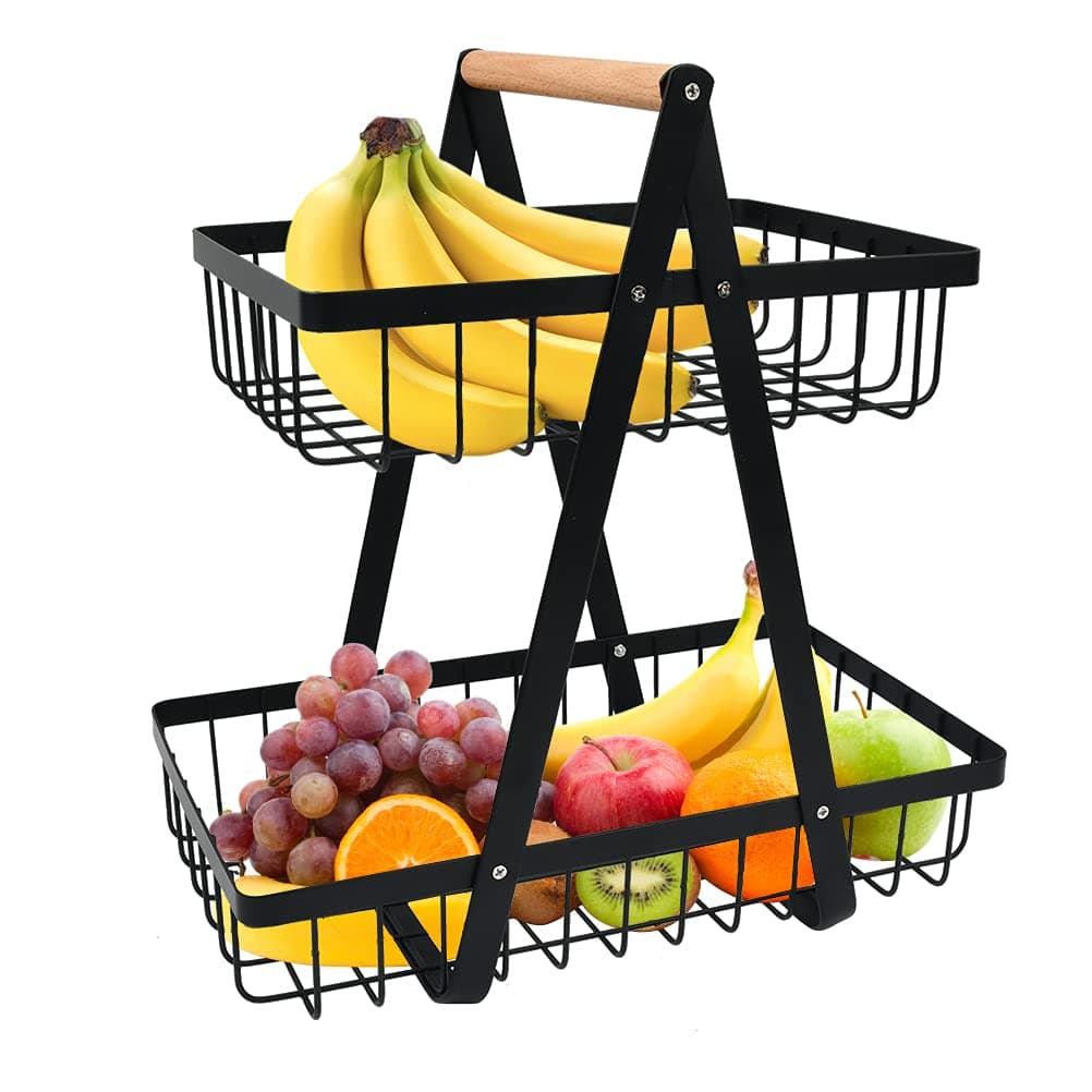BOPHIS 2-Tier Fruit Basket ,Fruit Bowl Holder Bread Basket Vegetable Rack, Detachable Fruit Holder for Fruit, Vegetables, Snacks in Home, Kitchen Office,with Screwdriver