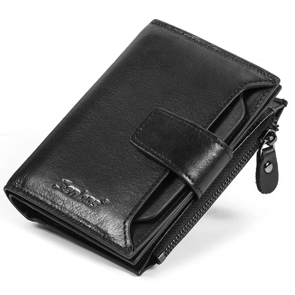 Senbos Mens Wallet Black Genuine Cowhide RFID Blocking Soft Leather Wallet for Valentine's Day Father's Day