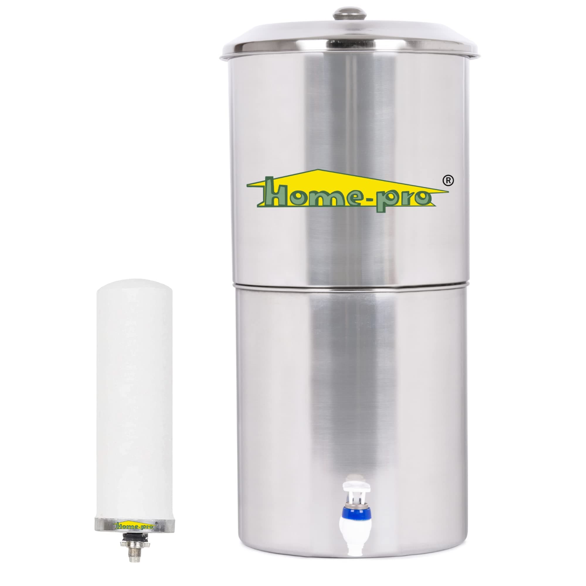 Gravity Water Filter and Purifier | 16 Liters Total Capacity (8L Bottom & 8L Top) Made with Stainless Steel |Includes 1 Creamic Long Candle and Food Grade Plastic Tape