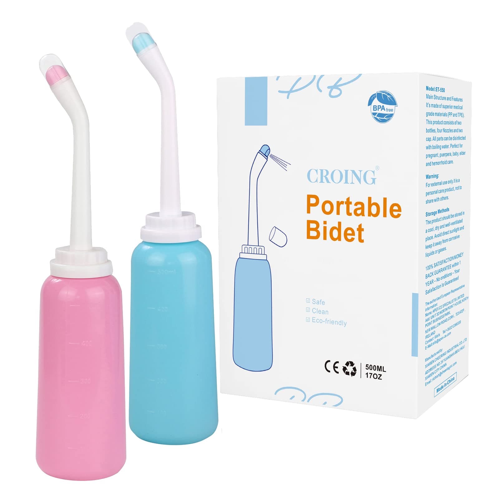 – CROING 𝙋𝙤𝙧𝙩𝙖𝙗𝙡𝙚 𝘽𝙞𝙙𝙚𝙩 - 2PCS Portable Bidet - Squeeze Momwasher Bottle 500ml 17oz - Portable Shower-Travel Bidet Toilet Bottle for Adult Women,Postpartum Care,Hemorrhoids