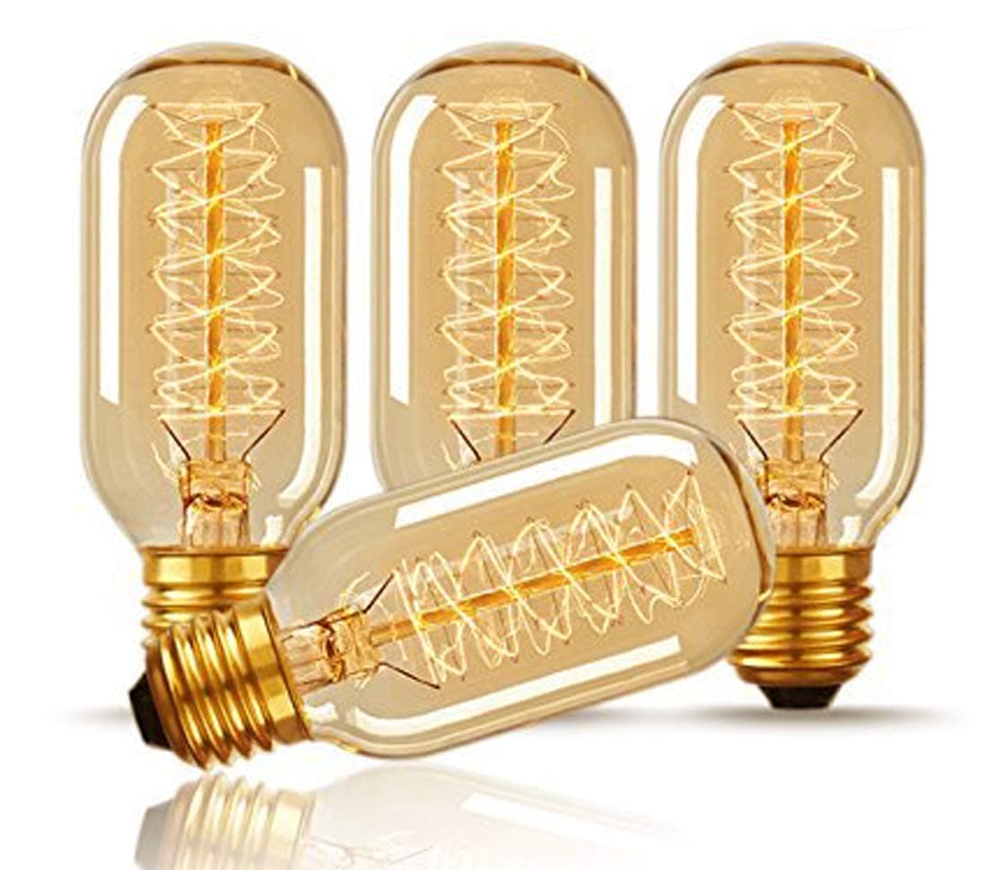 CTKcom T45 25 Watt Vintage Antique Light Bulbs E26 Base(4 Pack)- Antique Dimmable Bulb Spiral Tungsten Equivalent Warm Yellow Lamps for Home Light Fixtures Decorative 110V-130V