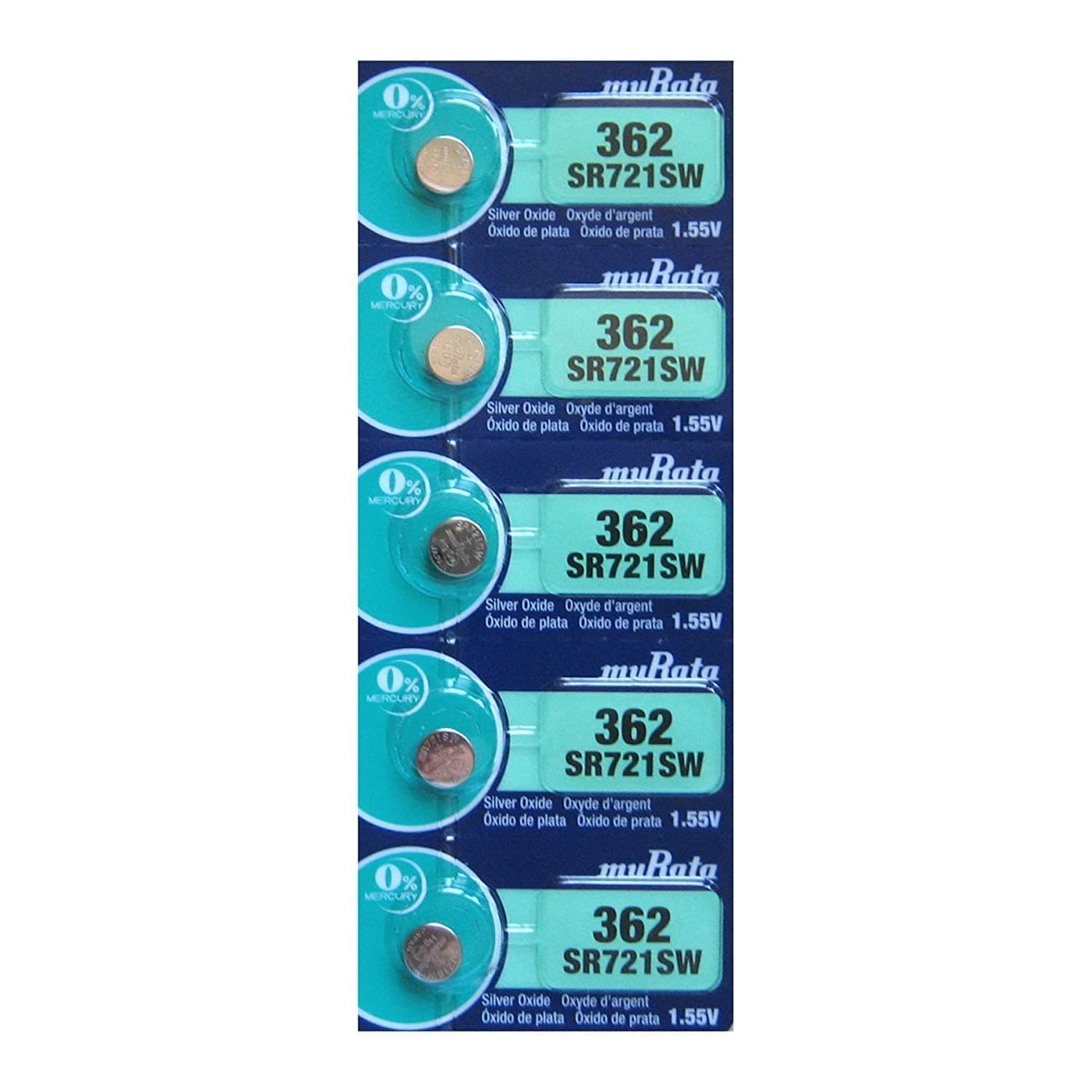 362 Battery SR721SW 1.55V Silver Oxide Watch Button Cell (5 Batteries)