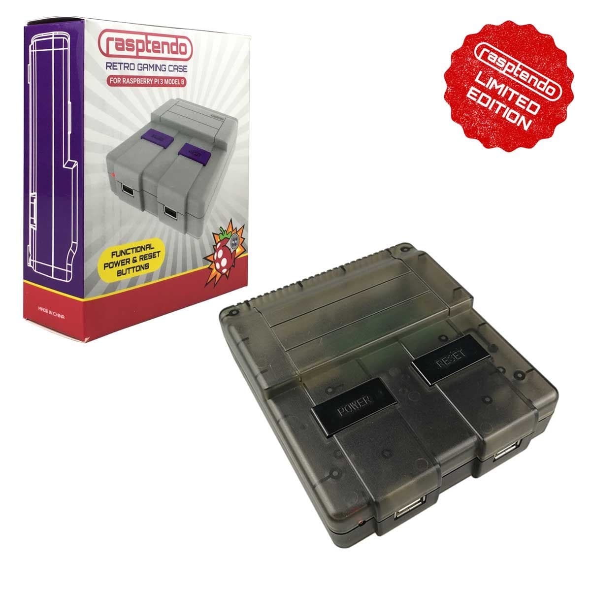 SNES Classic Inspired Raspberry Pi 3 B/B Plus Case | Retro Gaming Arcade Console Emulator with Functional Power Switch, Reset, and Safe Shutdown (Black)