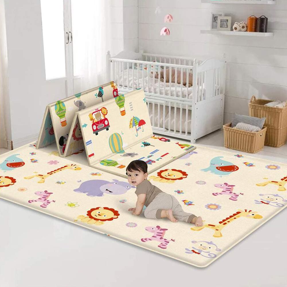 Eilsorrn Extra-Large Baby Play Mat Foldable Baby Crawling Mat Reversible Baby Play Gym Mat Non-Slip Waterproof and Portable LDPE Floor Mats for Toddler Boy Girl - 180 x 150 x 0.5 cm