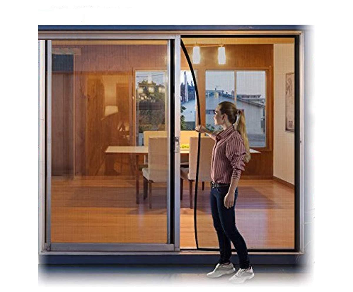 Large Hands Free Mesh Magnetic Screen Net Door Magic Curtain with Heavy Duty Magnets Full Frame Velcro Mesh Curtain fit up to 72" x 80" Inchs Door Sliding Door