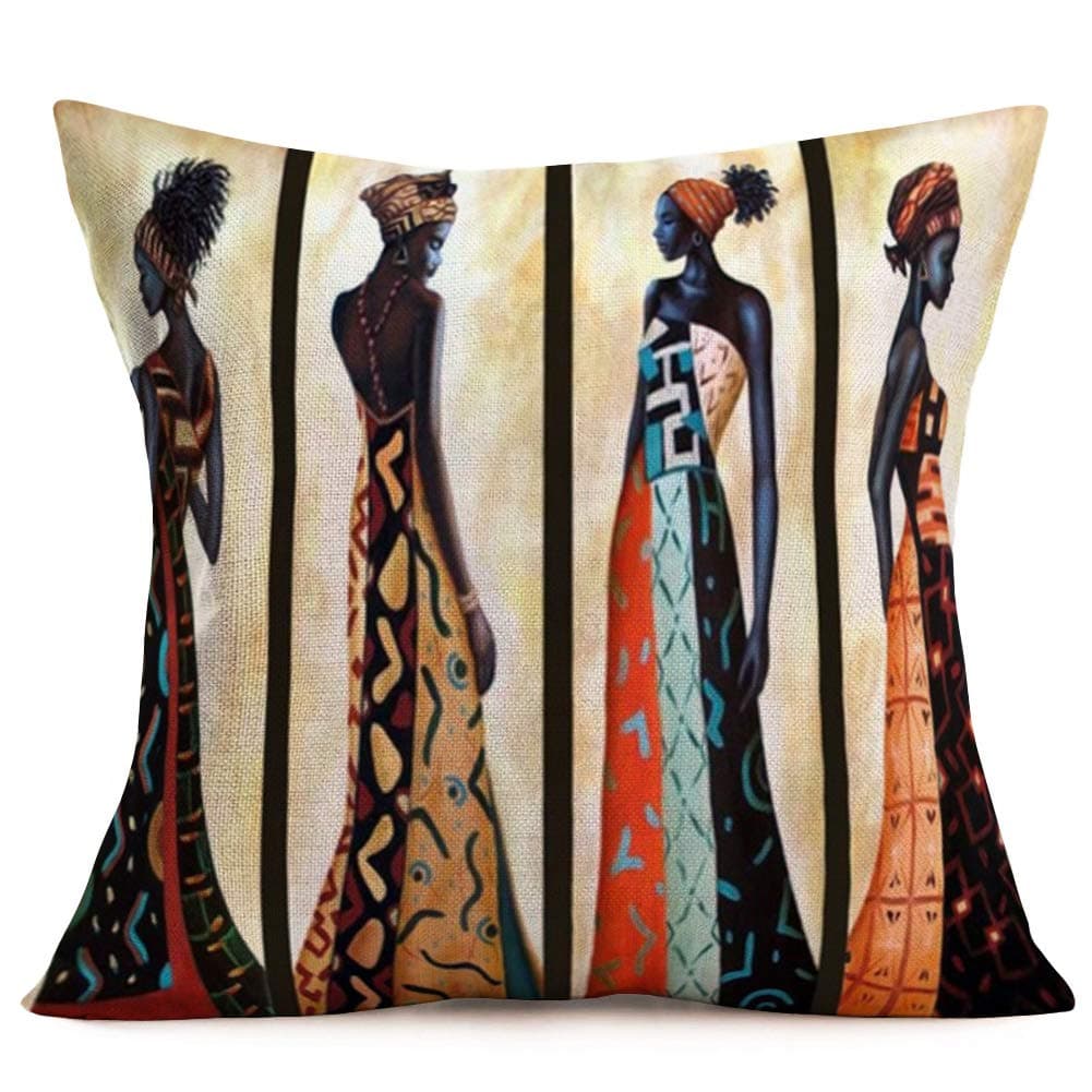 Tlovudori Ethnic Style African Beautiful Lady Decor Throw Pillow Covers Cases Decorative Africa Woman Print Outdoor Cushion Home Decoration 18"x18" for Sofa Couch Living Room Bed (B-Lady)