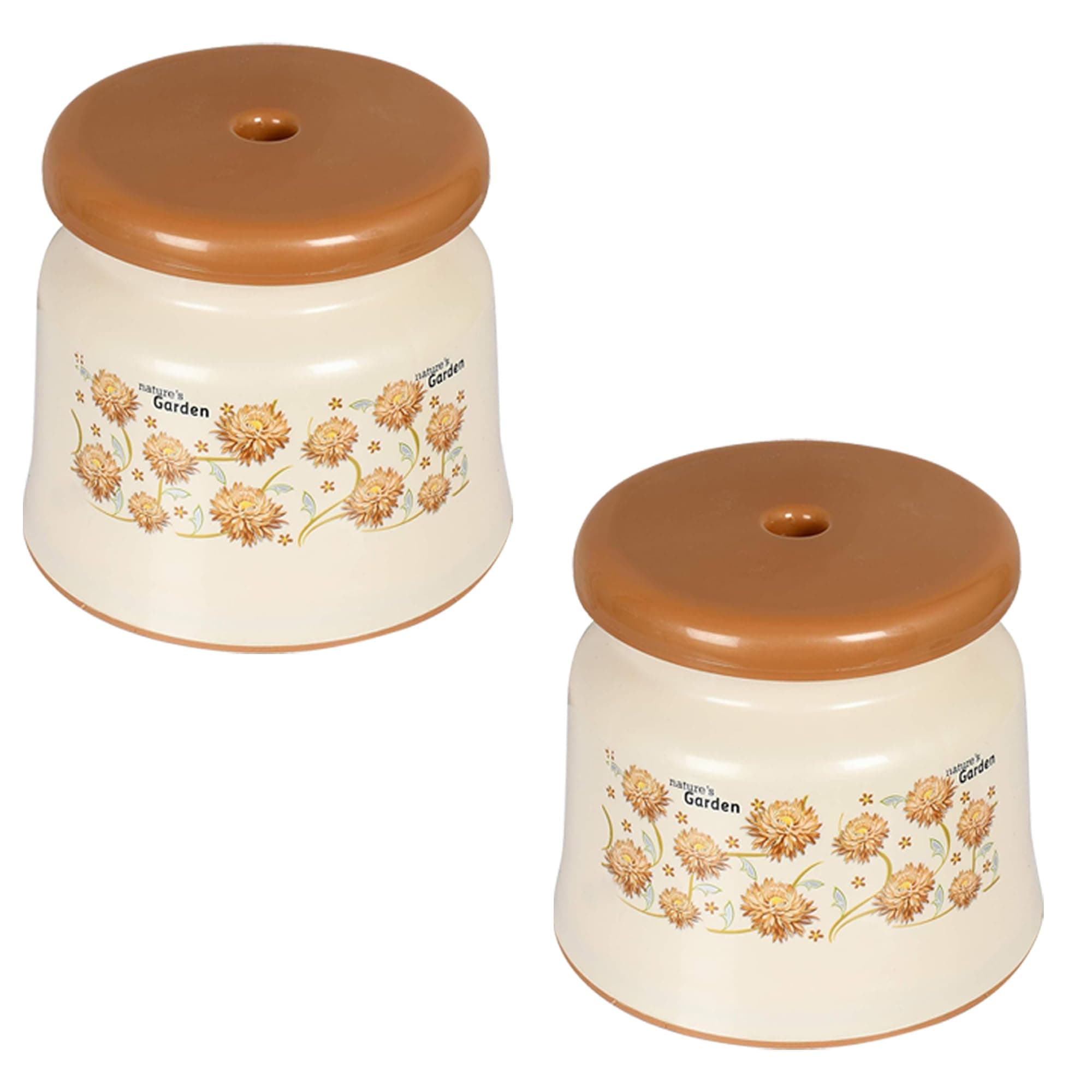 Kuber Industries (Pack of 2) Bath Stool | Bathing Stools for Bathroom | Plastic Stool for Home Use | Sitting Stool for Kitchen | Flower Printed | Cream