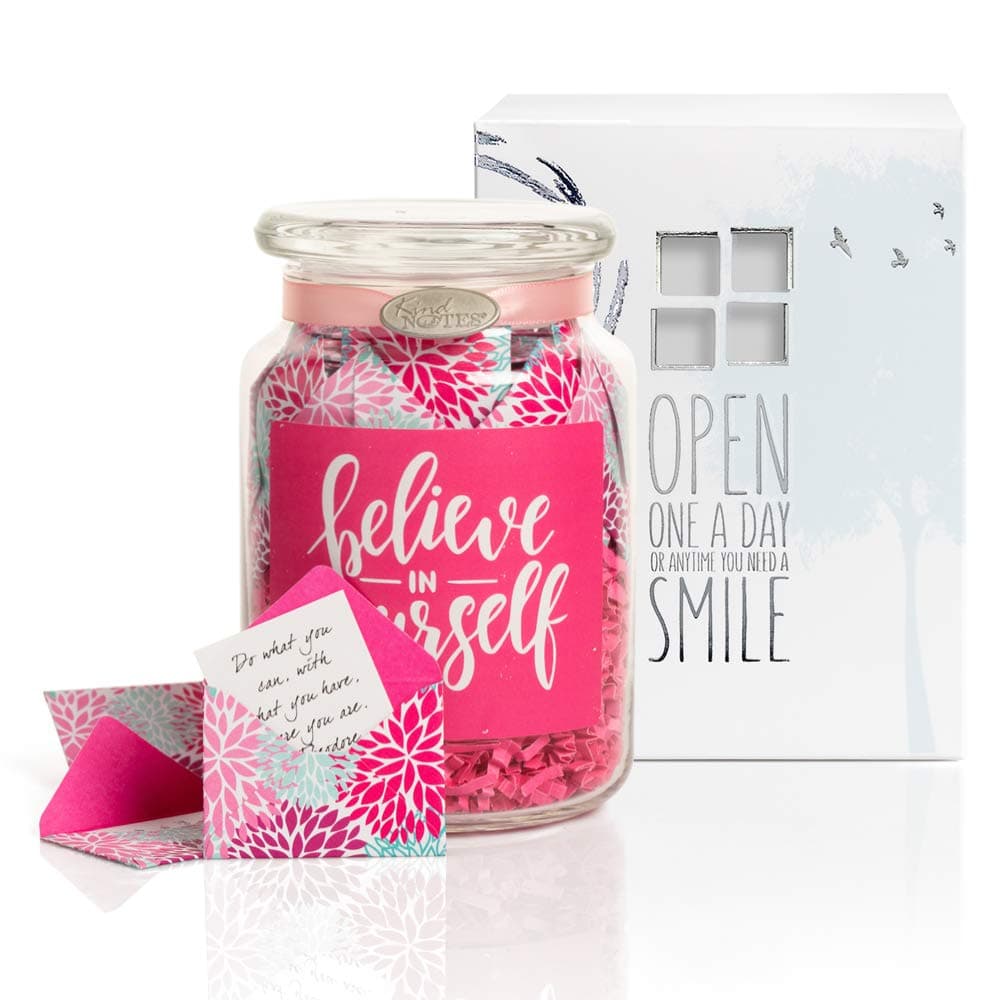 Glass Keepsake Gift Jar with Romantic Love Messages (for Couples) - Floral Puffs Believe in Yourself
