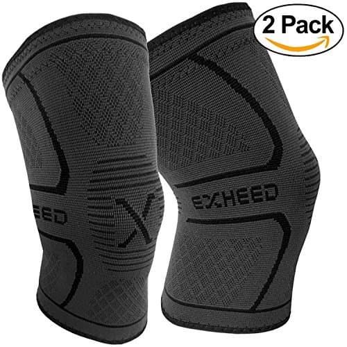 EXHEED Athletics Knee Sleeve Brace Compression Support for Men, Women, Crossfit, Jogging, Running, Sports - Muscle Joint Recovery, Arthritis, Injury, ACL, Meniscus, Joint Relief (2 Sleeves, Large)