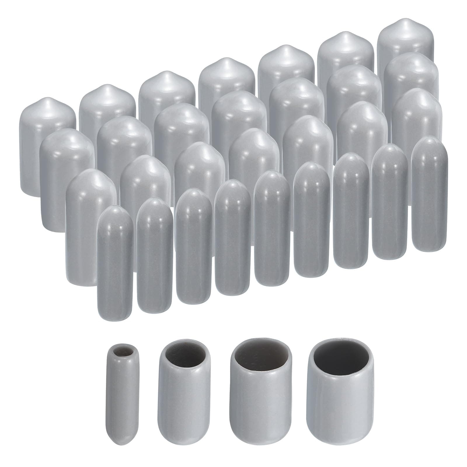uxcell 80pcs Round Rubber End Caps 1/8" 1/4" 3/8" 1/2" Grey Vinyl Cover Screw Thread Protectors Assortment Kit(3mm 6mm 9mm 12mm)