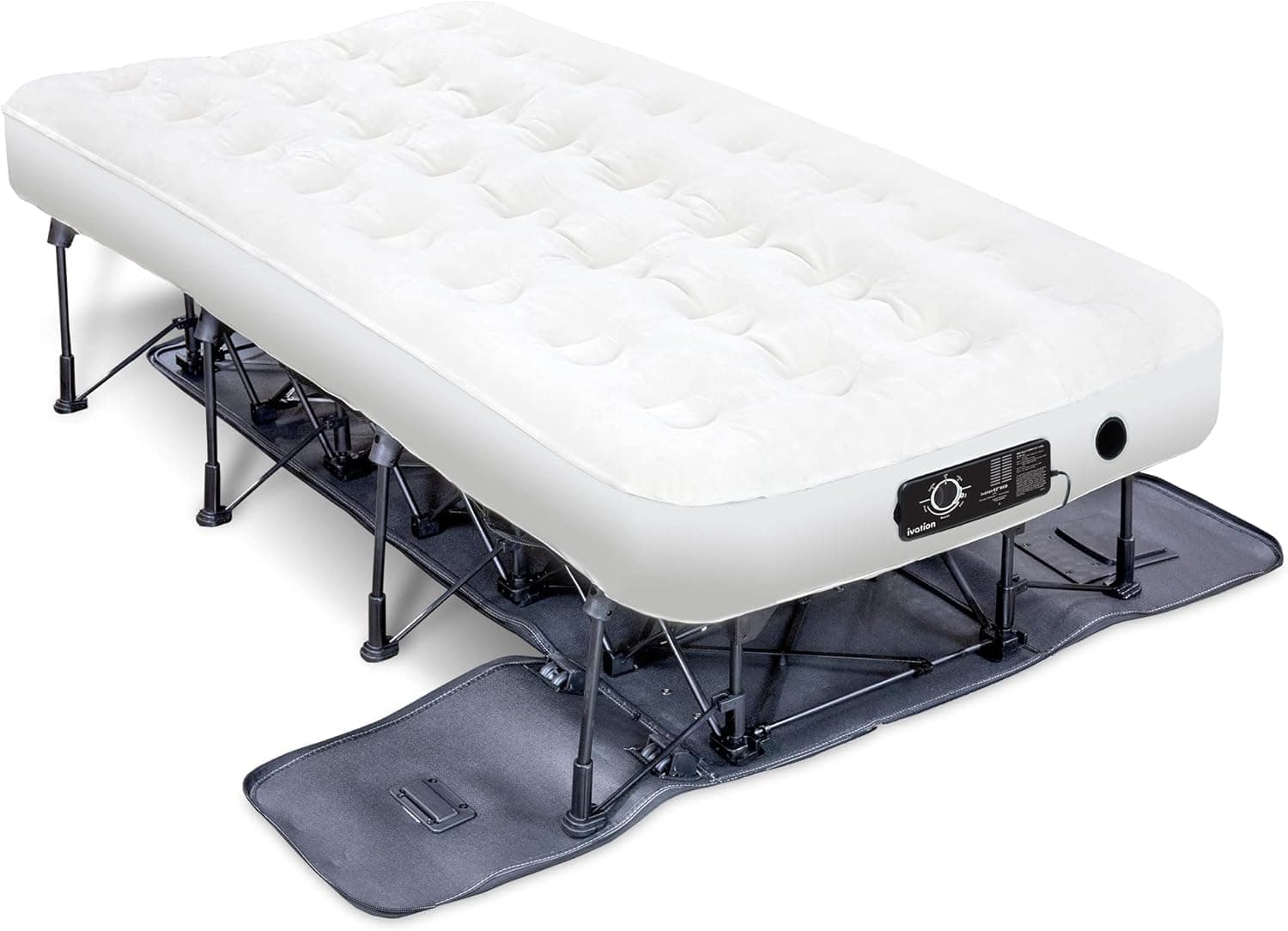 Ivation - EZ-Bed Air Mattress (Single) with Deflate Defender™ Technology, Double Automatic Pump and Double Layer Laminate, Frame and Caster for Guest, Travel, Vacation, Camping