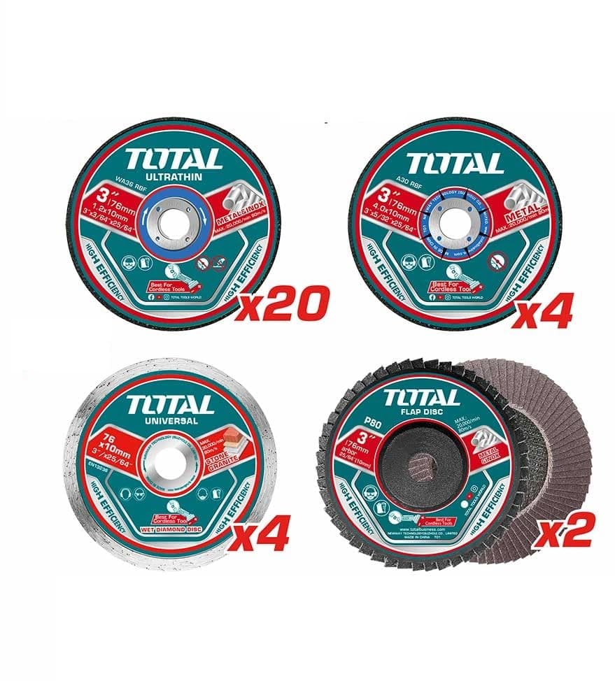 Super Cutting and Grinding Disc Set - 30pcs 76mm (3") Metal, Wet Diamond & Flap Discs for Angle Grinders