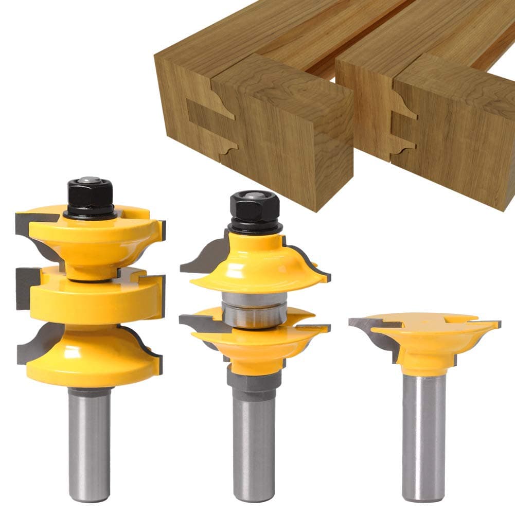 DBoyun 3pcs/Set Classical Extended Tenon Entry Door Rail and Stile Router Bit Set Woodworking Milling Cutter Door Frame Tenon and Knives Cutting with 1/2" Shank