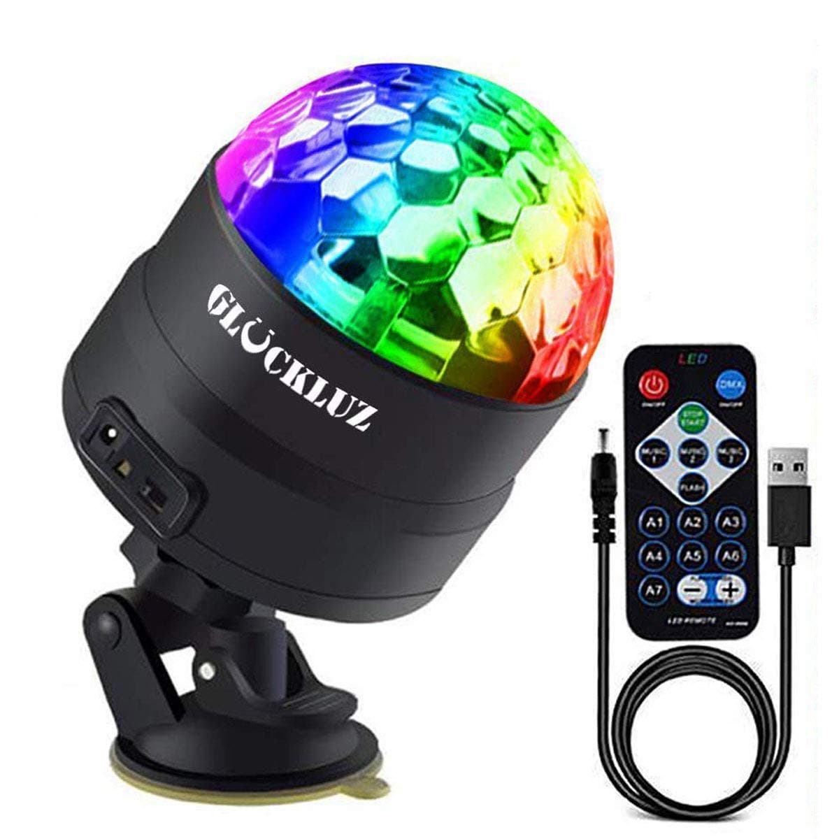 Gluckluz Disco Lights Party Stage LED Strobe Lights with Remote Control DJ 7 Colors Lamp for Car Wedding Bar Club Karaoke Outdoor Indoor Show