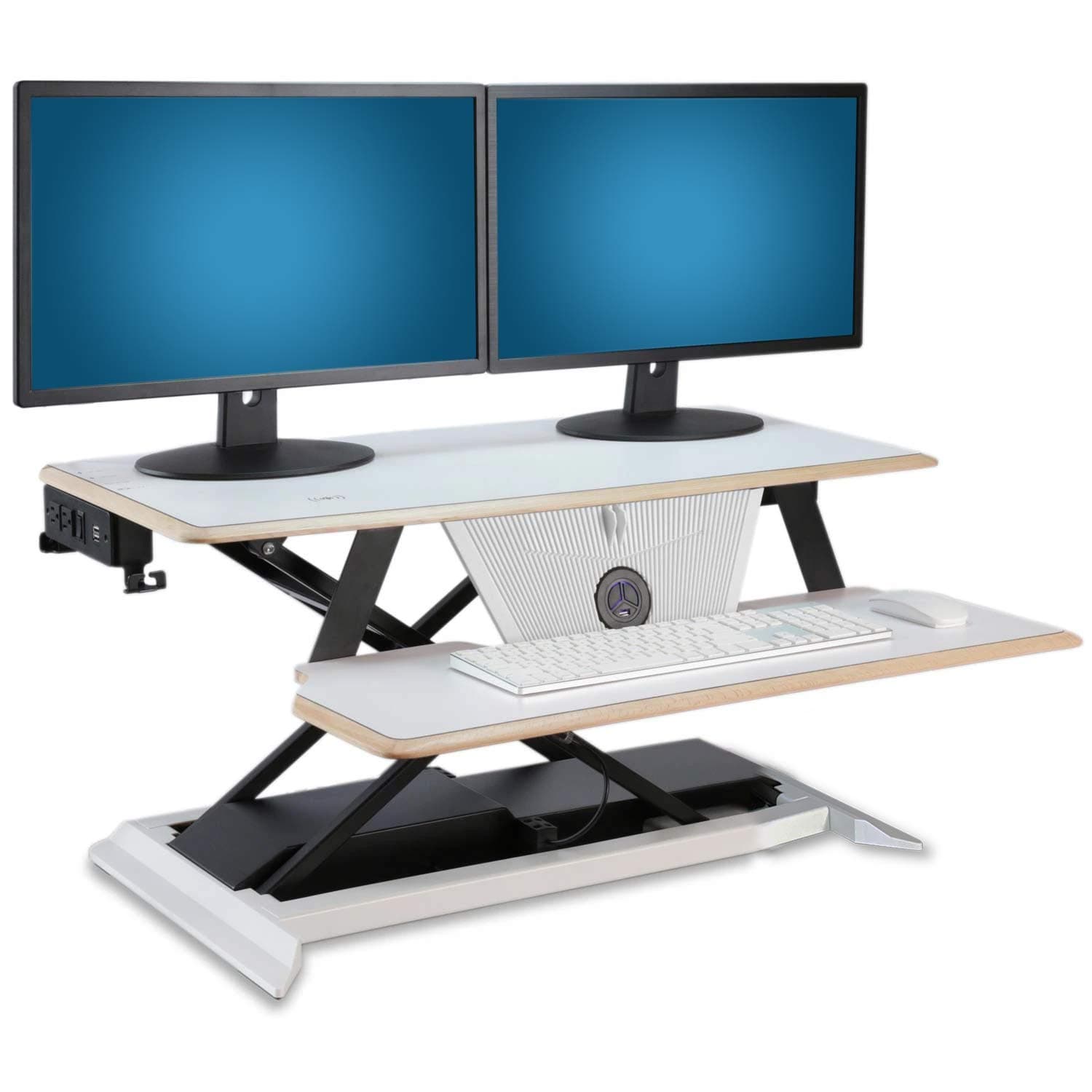 Jestik Shift Height Adjustable Sit Stand Desk Converter, Modern Style, 38" Work Area, 28.52" W x 39" H, Black, Office Use