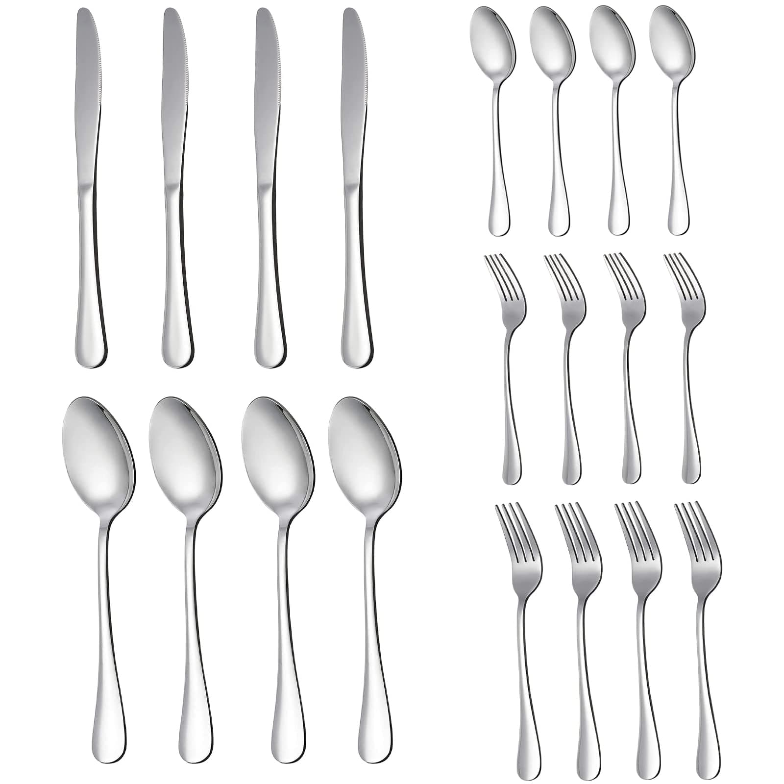 Arabest 20 Piece Silverware Flatware Set, Stainless Steel Utensils Service set for 4,Mirror Polished Cutlery Set,Dishwasher Safe Knife Fork Spoon Tableware set (Silver, Set A)