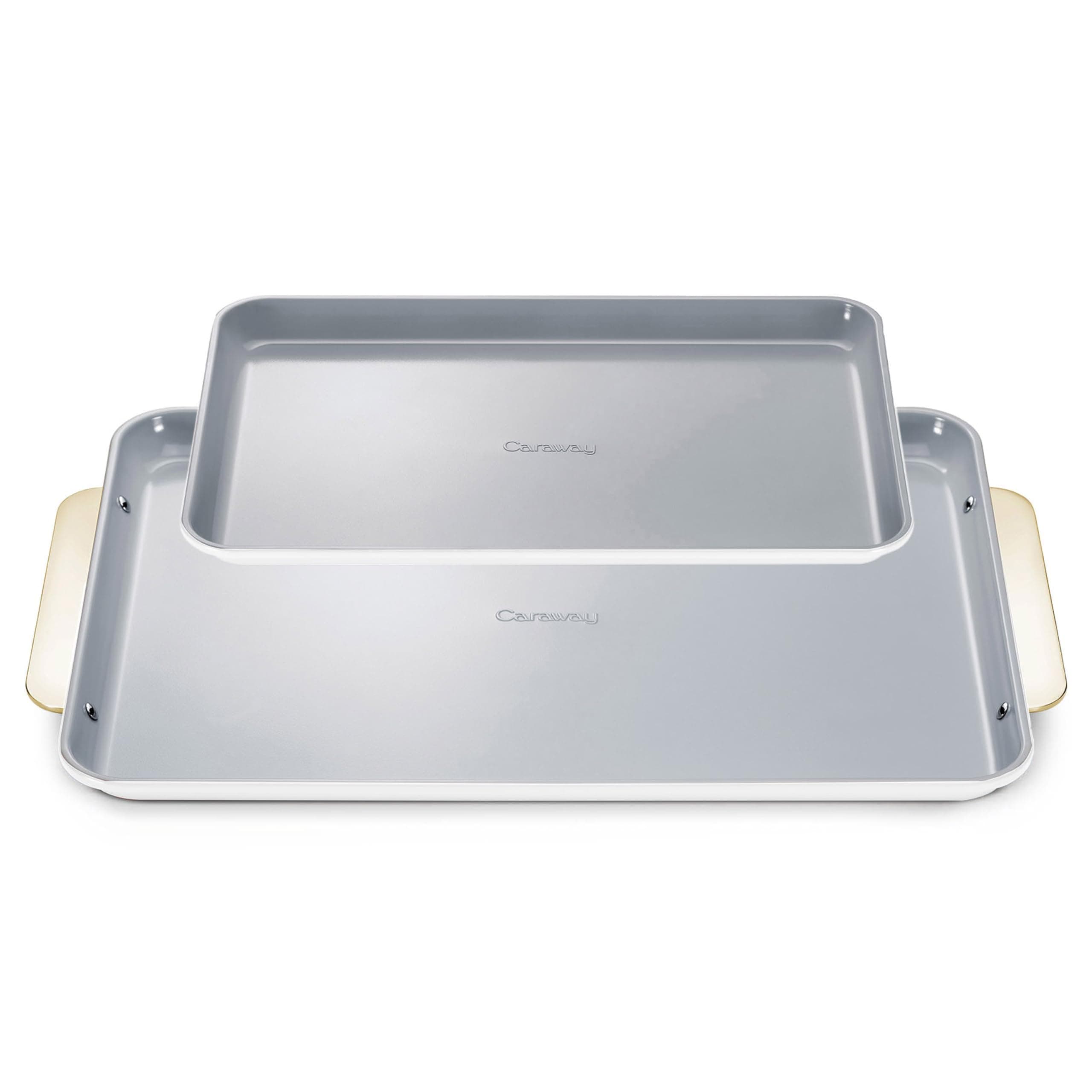 Caraway Non-Stick Ceramic Baking Sheet Duo - Naturally Slick Ceramic Coating - Non-Toxic, PTFE & PFOA Free - 18 x 13" Large & 15 x 10" Medium - White