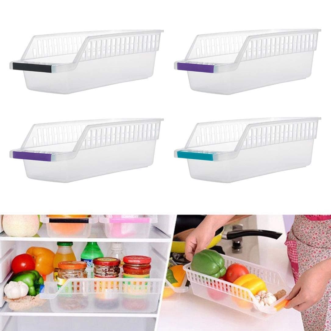Cheshtha Plastic Refrigerator Food Storage Organizer, Fruit Handled Kitchen Collecting Box Basket Rack Stand Basket Container(Pack of 4)