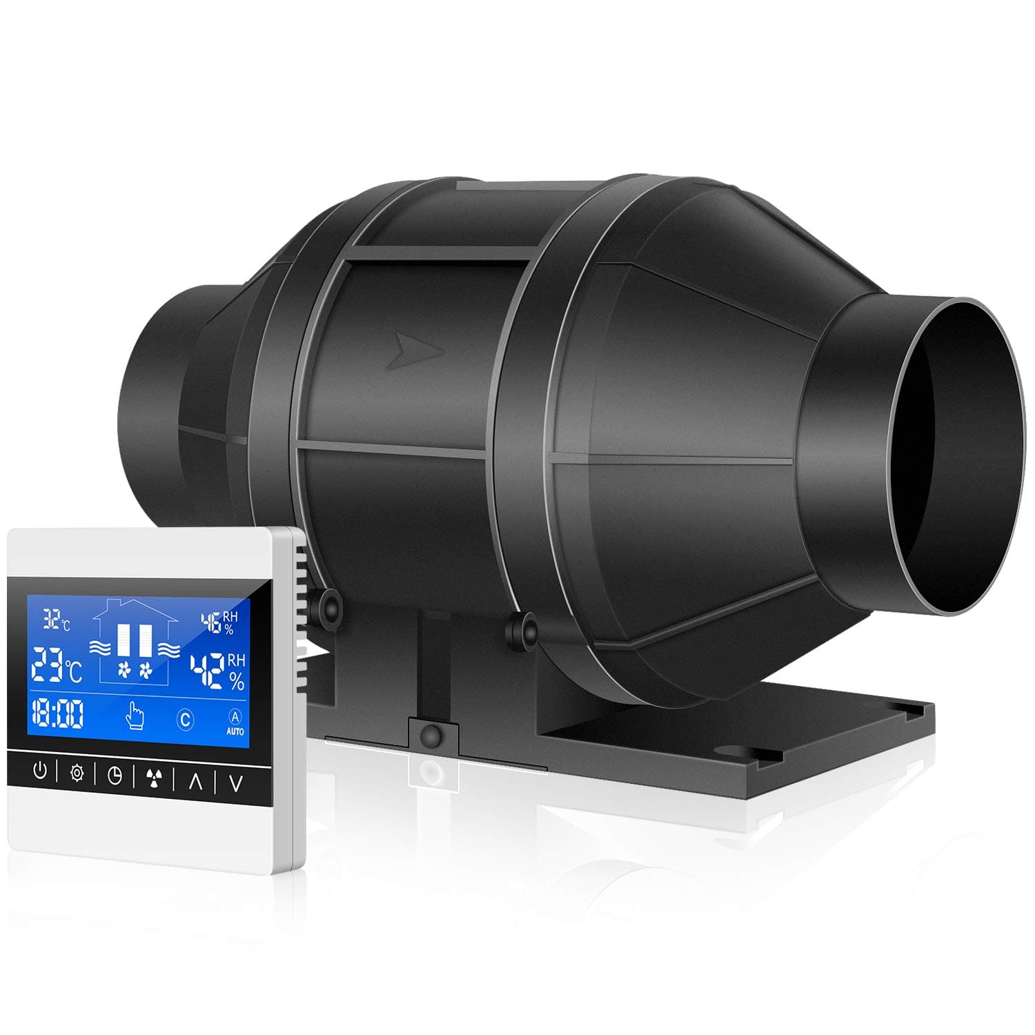 iPower 4 Inch 130 CFM Inline Duct Speed Humidity Temperature Controller, for Hydroponics/Grow Tent Ventilation, 4" Fan, Black