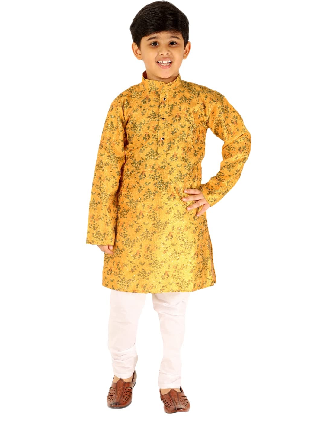 Pro-Ethic Style Developer Boys Silk Floral Kurta Pajama Set | Embellished Design | Ethnic Wear